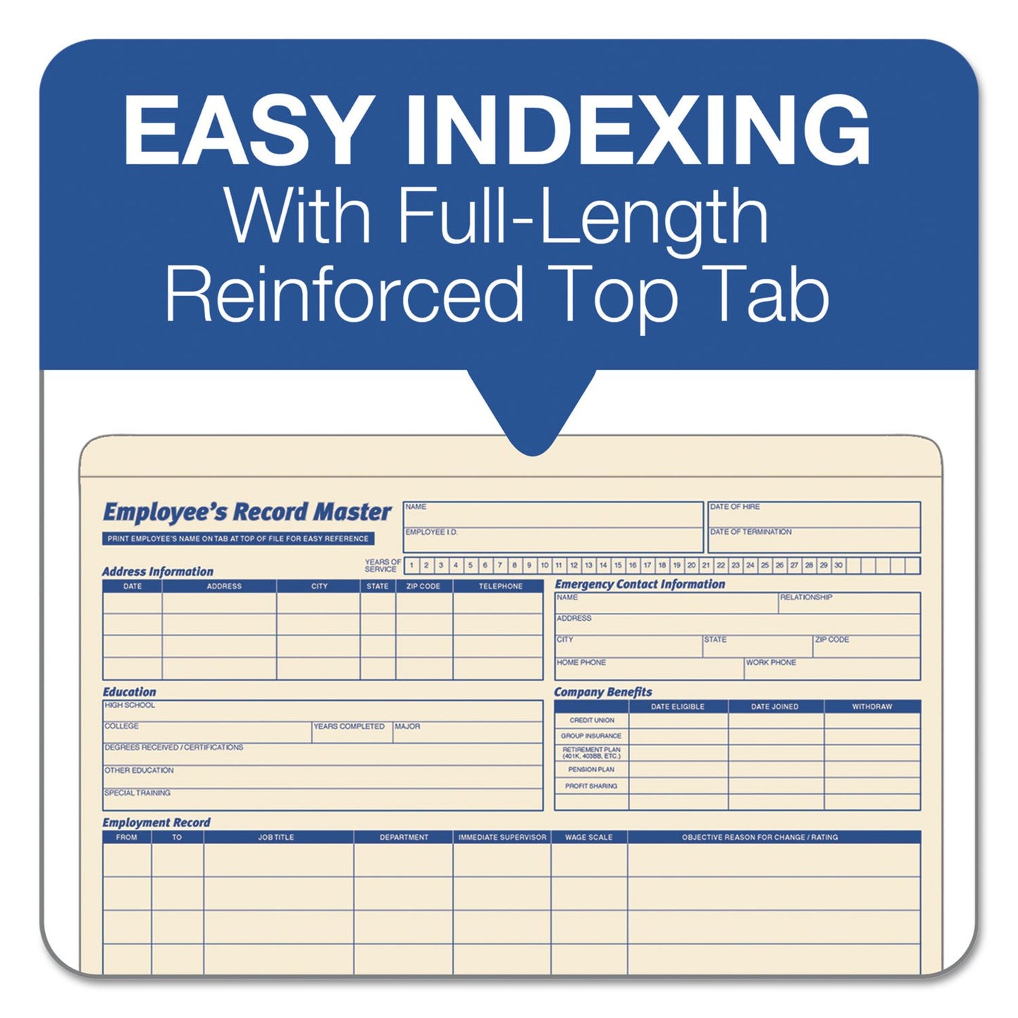 TOPS 3280 TOPS Employee Record Master File Jackets, 9-1/2 x 11-3/4, 10 Pt. Manila, 20/Pk