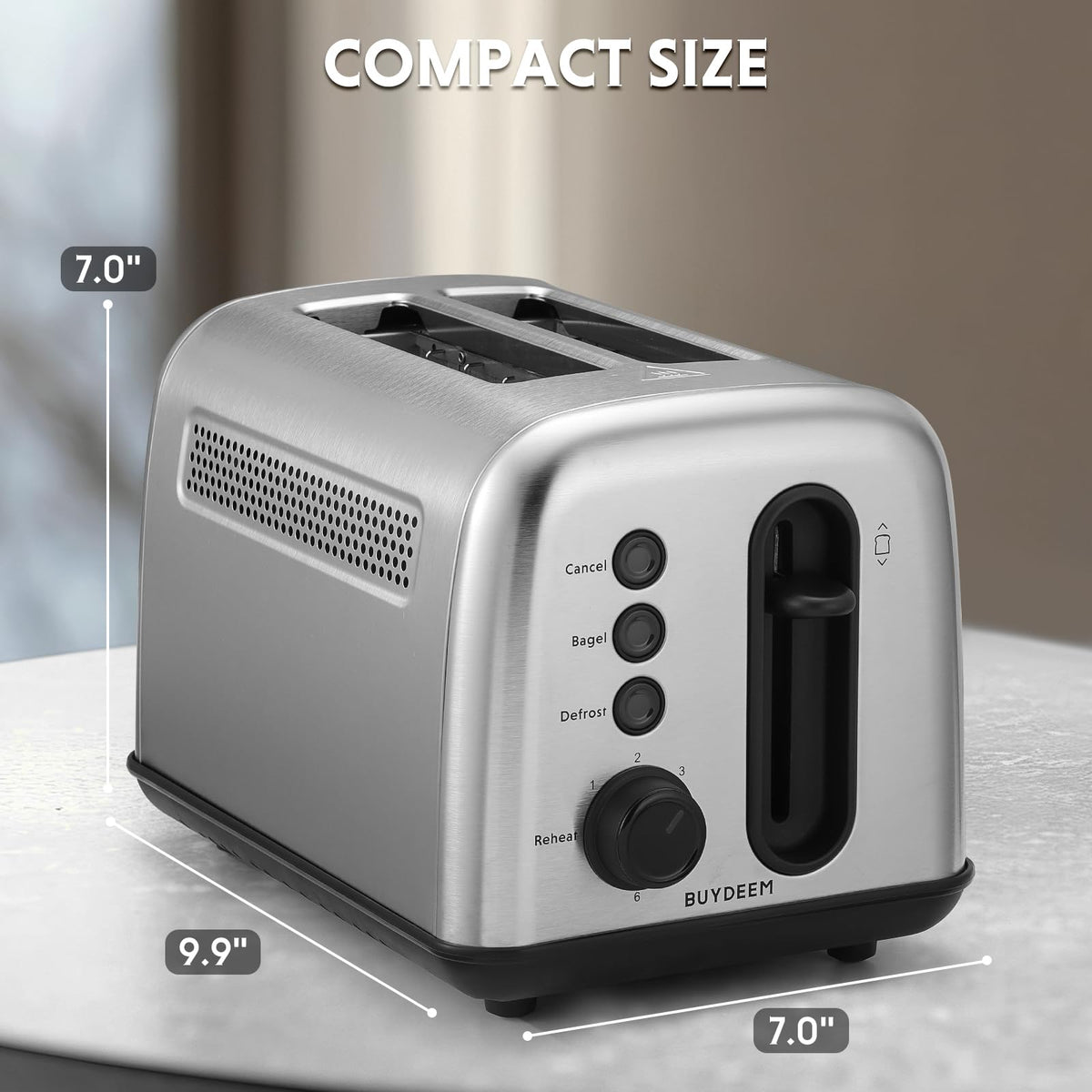 BUYDEEM DT420 2 Slice Toaster, Stainless Steel Toaster with Extra Wide Slots for Bagels, Muffins, High Lift Lever, 6 Shade Settings, Retro Sliver