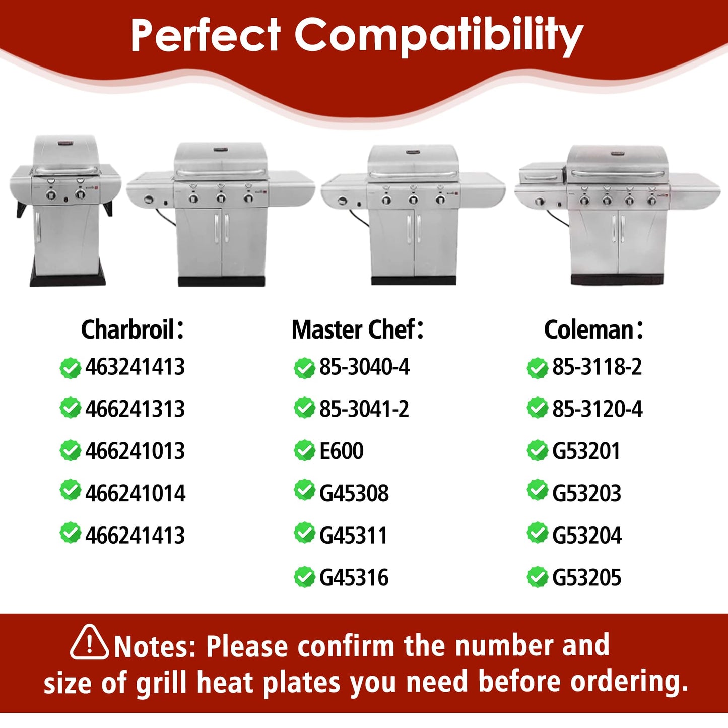 KEESHA Grill Replacement Parts Kit with Porcelain Steel Heat Shield, Stainless Steel Grill Burner Tube, Adjustable Carryover Tube For Charbroil and Master Chef 85-3044-6/85-3045-4/E480/E500 Gas Grills