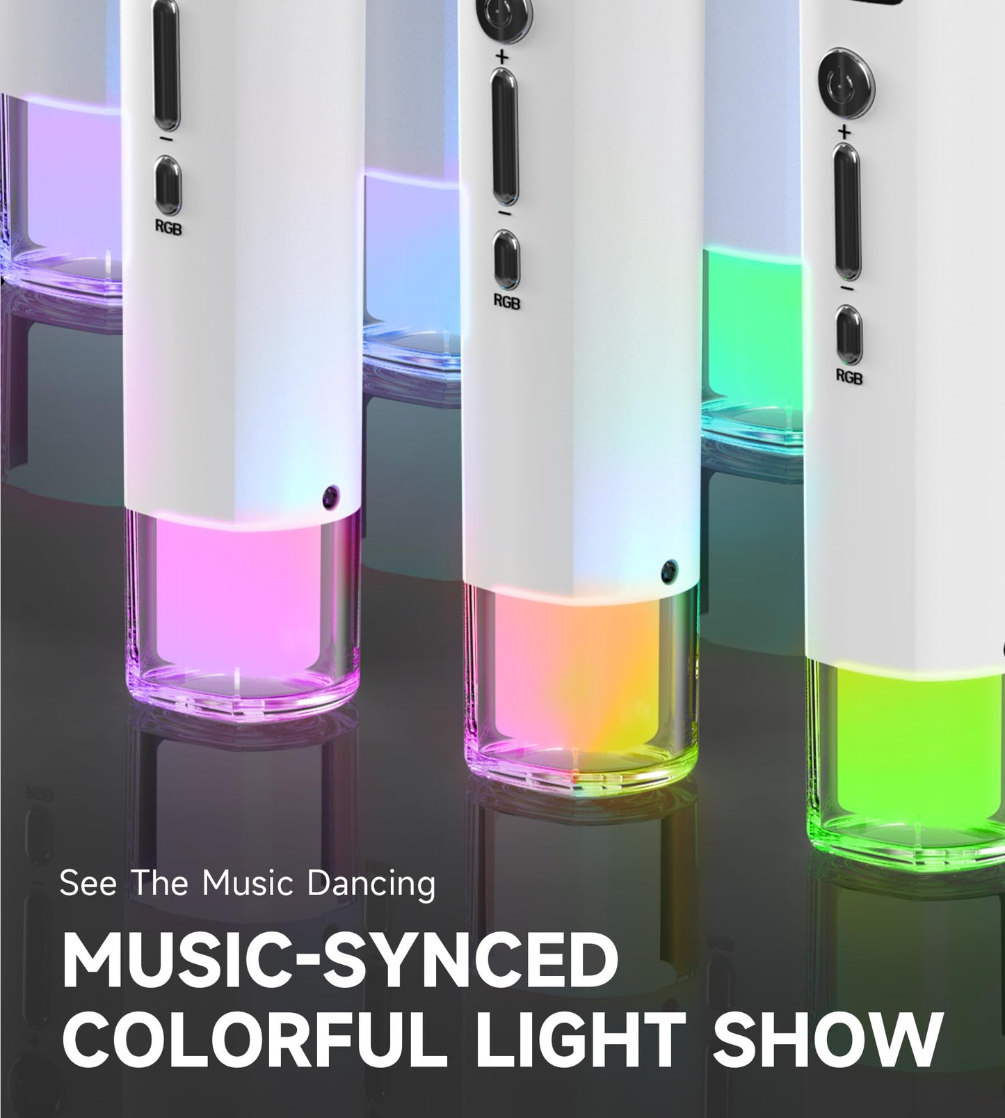 Wireless Microphones, Micorphone with One-to-One Chip Connection and LED Lights, 40H Duration, 200FT Range Receiving, Volume Control Karaoke Micorphone for Singing, Speech, Home Party (White)