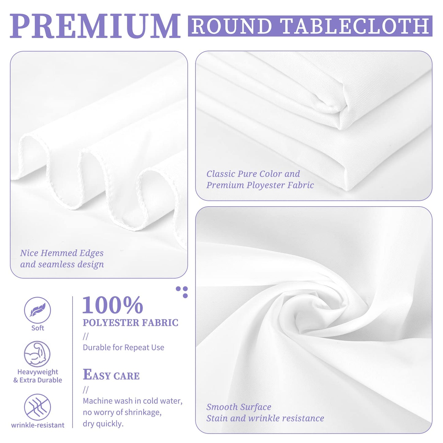 Showgeous 8 Pack White Round Tablecloth 90 Inch Round Table Cloths Washable Polyester Tablecloths for Round Tables Wrinkle Resistant Table Cloth Decorative Fabric Table Cover for Dining Wedding Party