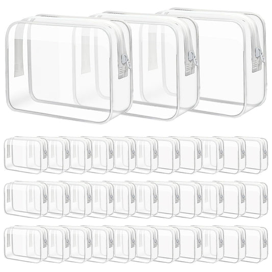 36 Pack Clear Makeup Bags Bulk, Clear Cosmetics Bag Plastic Travel Bags Clear Plastic Toiletry Bags with Zipper Waterproof Portable Clear Bags for Travel Women Men Bathroom Organizing, White