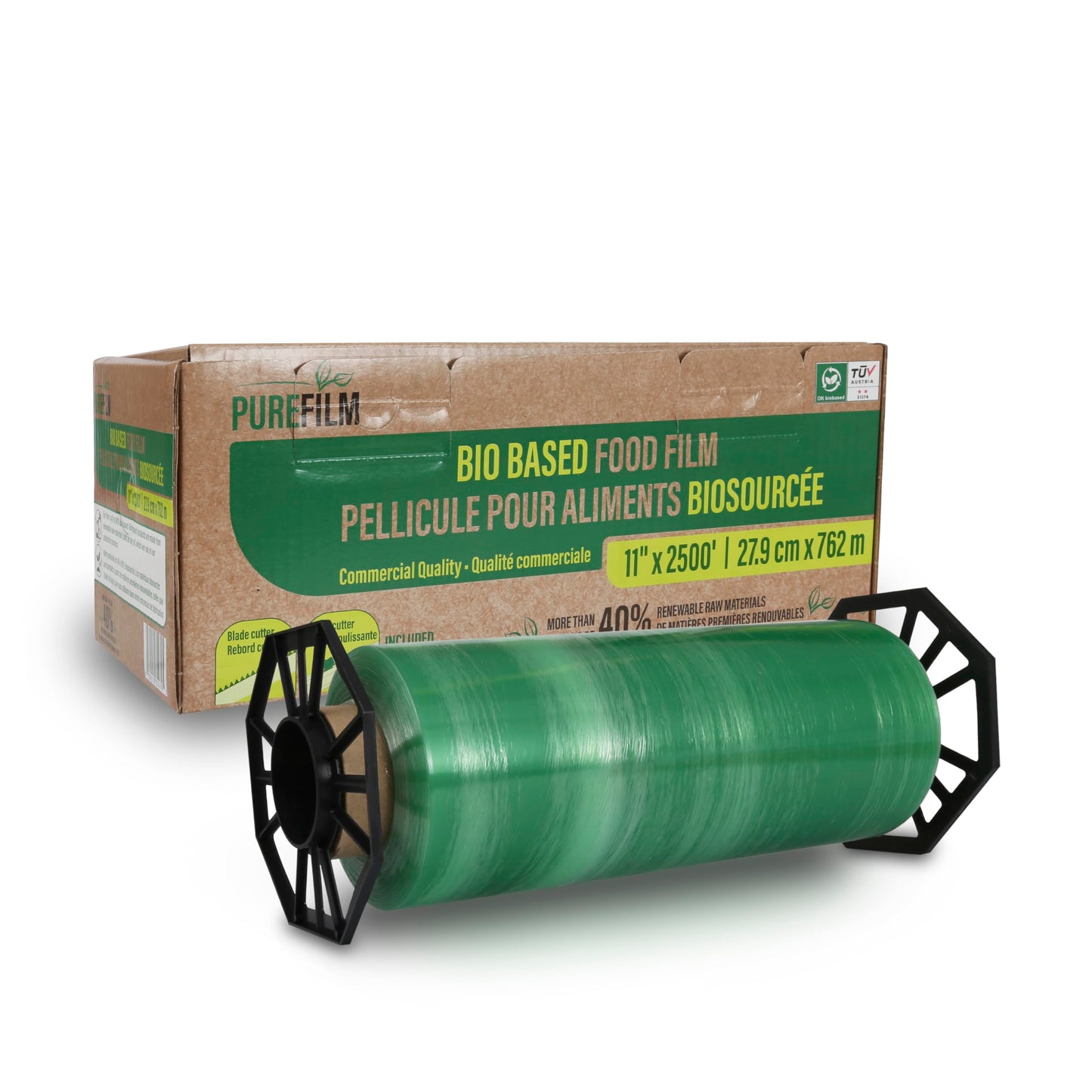 PUREFILM 11in x2500ft Bio Based Food Film, Food Wrap with Blade and Slide Cutter