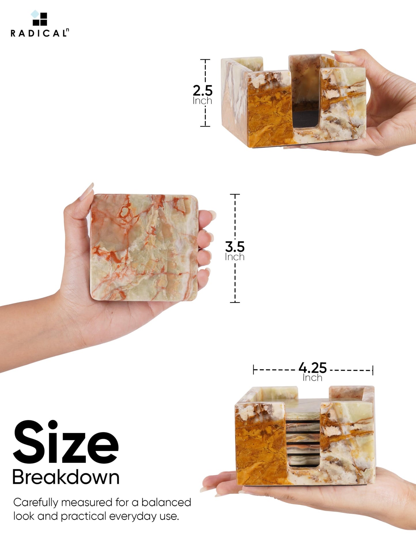 Radicaln Marble Coasters for Drinks Green Square 3.5 Inches Handmade Outdoor Coasters for Patio Table & Table décor - Housewarming Gift for Home & Kitchen