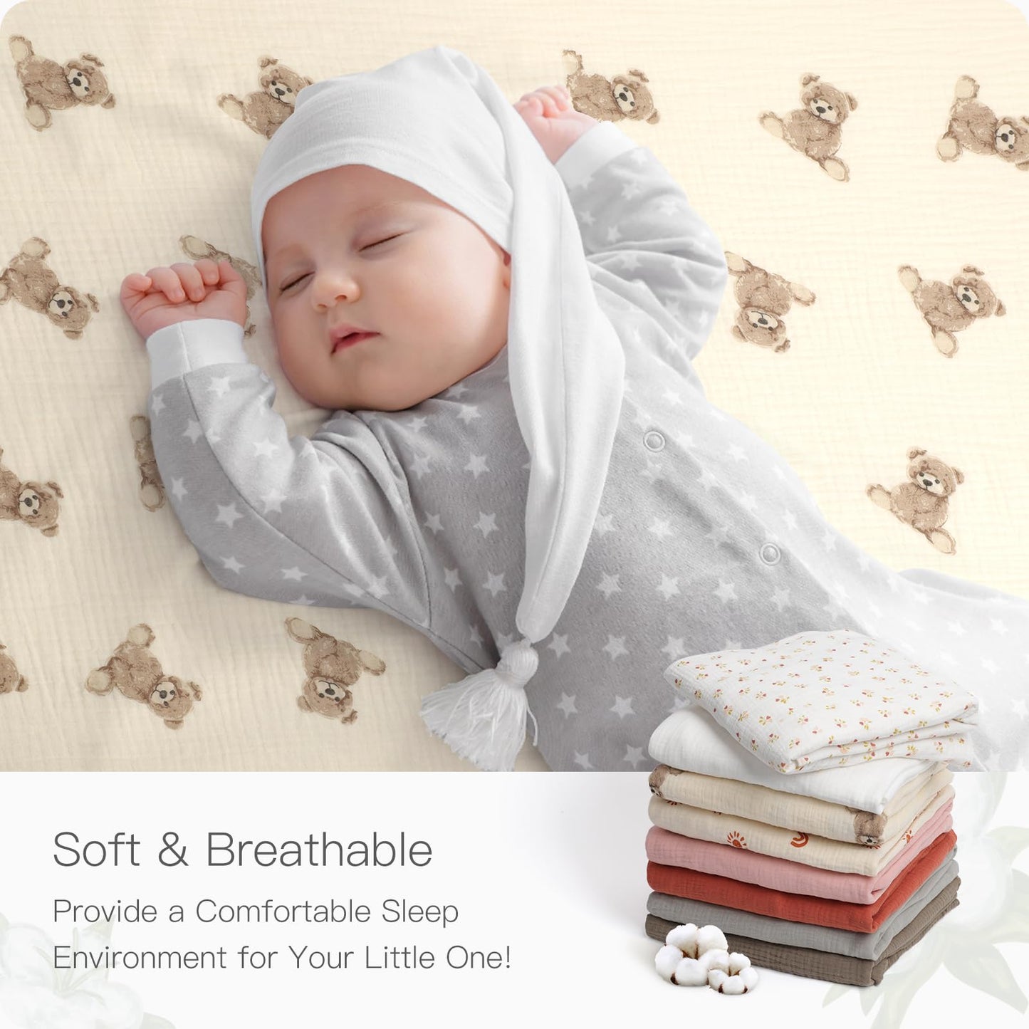 Organic Crib Sheets Fitted Crib Mattress Sheet 2 Pack 52x28 Inches 100% Muslin Cotton for Baby Girls & Boys, Soft Boho Neutral Toddler Bed Sheets Fits Well Standard Size Crib Mattress 28x52 Inches