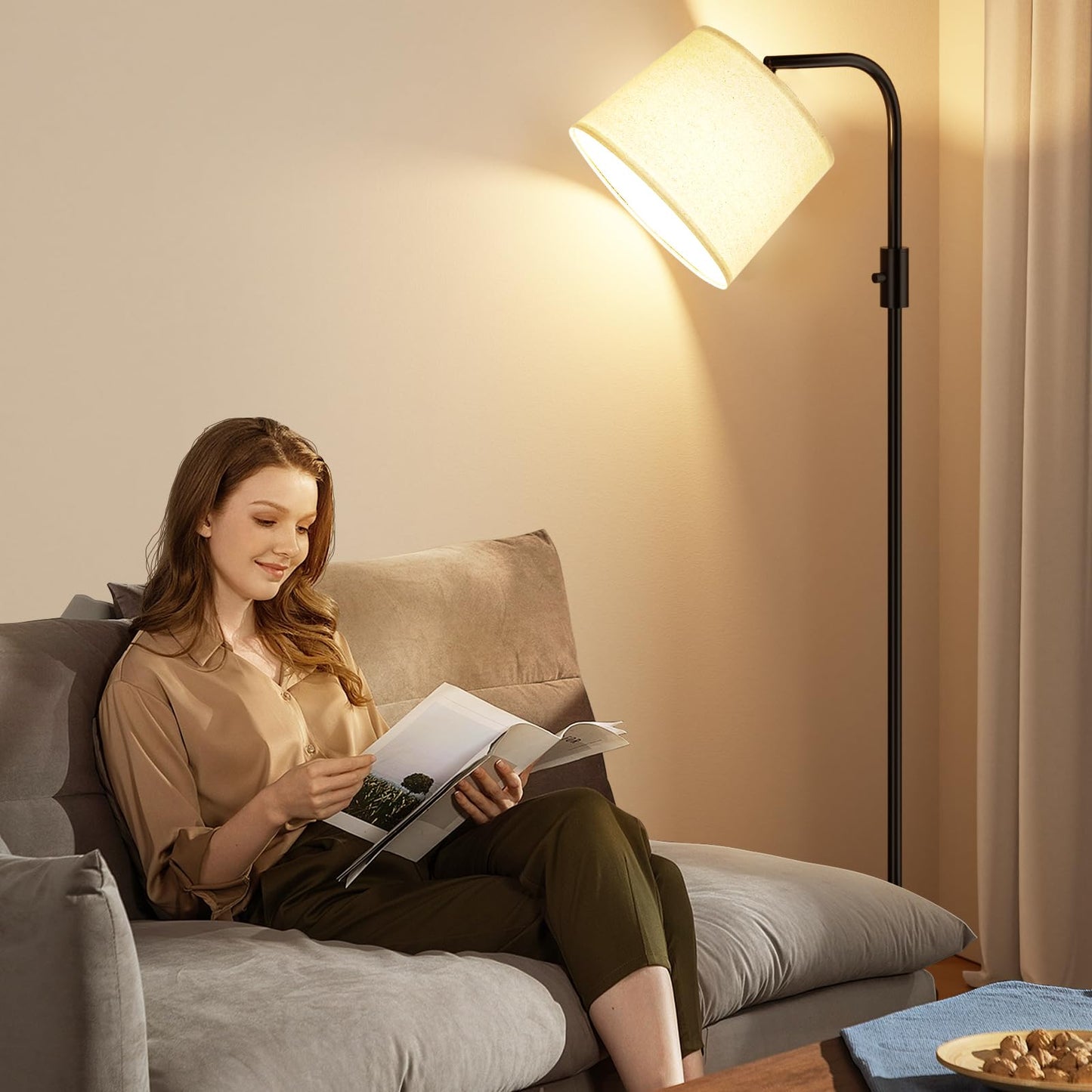 Ambimall 𝐅𝐮𝐥𝐥𝐲 𝐃𝐢𝐦𝐦𝐚𝐛𝐥𝐞 Floor Lamp - Floor Lamps 9W 𝐋𝐄𝐃 Light Bulb Included, Standing Lamps for Living Room with Adjust Head, Modern Standing Tall Light Rotary Switch for Office