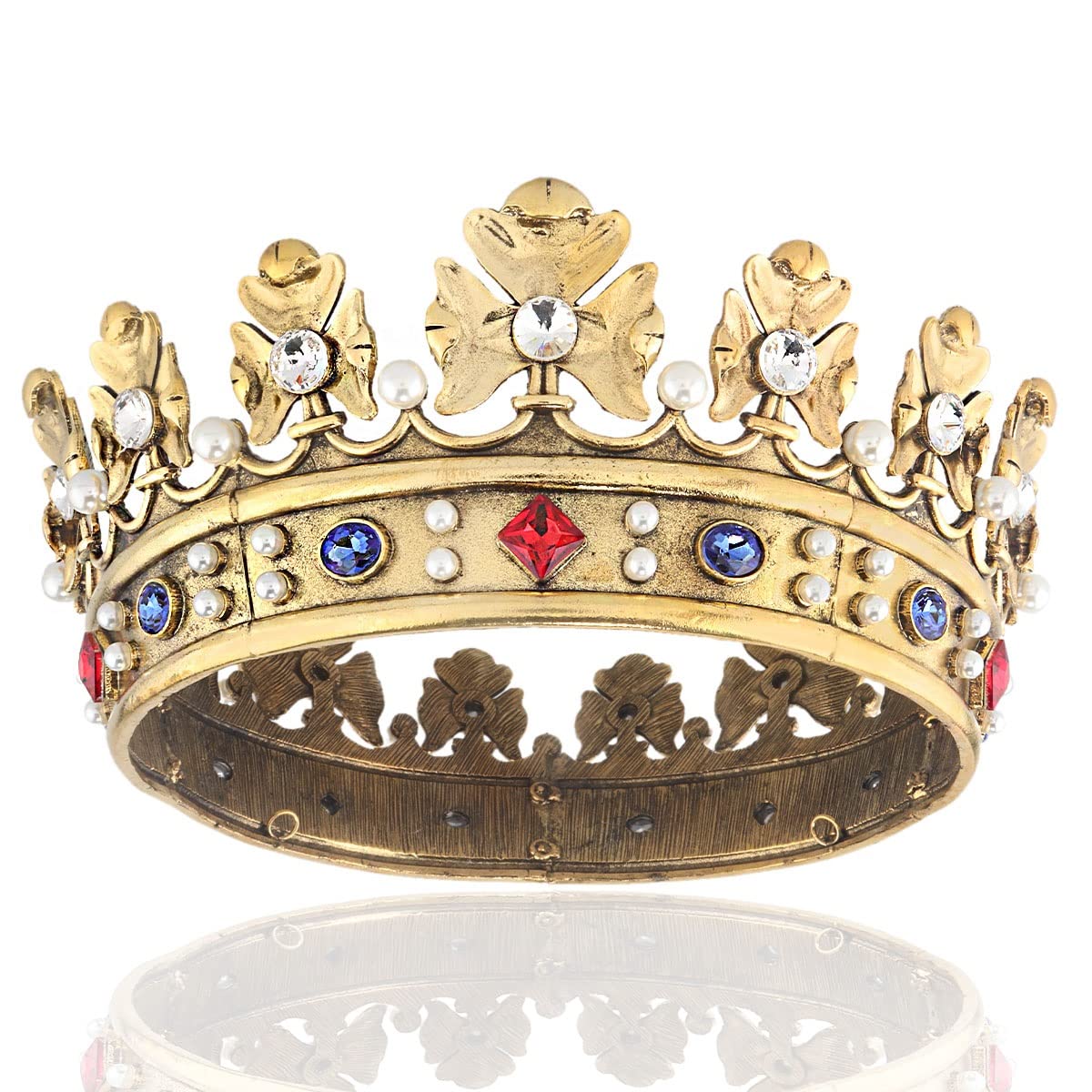 YADIRF Baroque Royal Crown Men's Metal Prince Hair Crown Full Circle Birthday Party Hair Accessories For Halloween Costume Party Prom, Large Size 7.28" Diameter, Alloy, Brass
