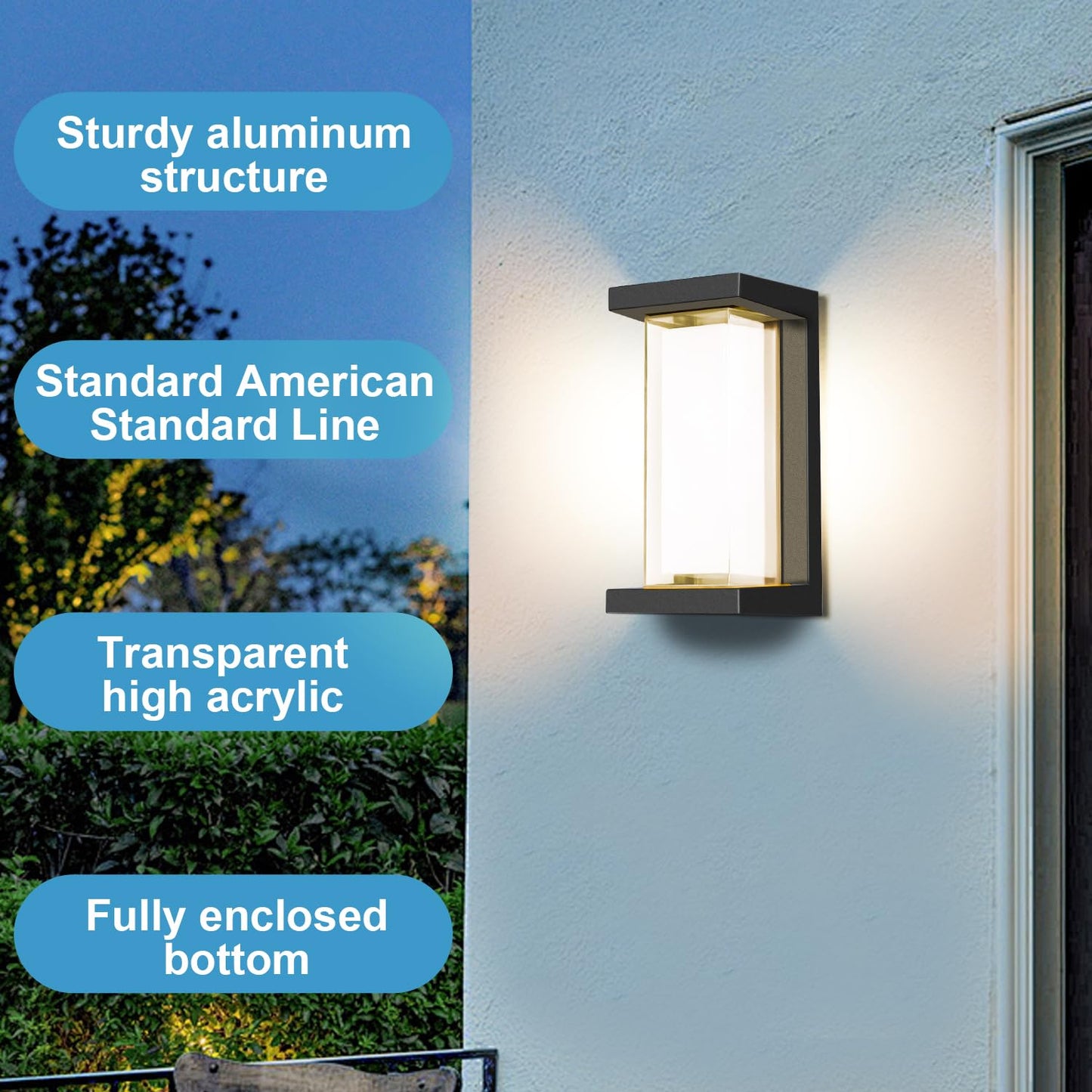 Juyace 18W Outdoor Porch Light 3000K 1800Lm Matte Black LED Outdoor Wall Light Aluminum Exterior Light Fixtures Wall Mount IP65 Waterproof (2 Pack)