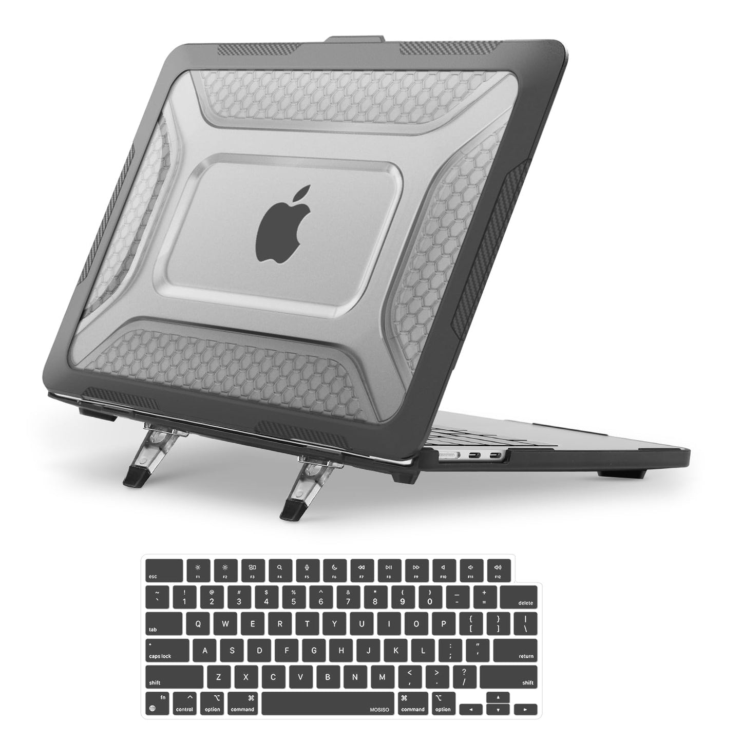 MOSISO Compatible with MacBook Air 13 inch Case M5 2026 M4 2025 M3 M2 2024-2022 A3449 A3240 A3113 A2681, 2 in 1 Kit Honeycomb Heavy Duty Hard Case with TPU Bumper for MacBook Air 13.6, Black