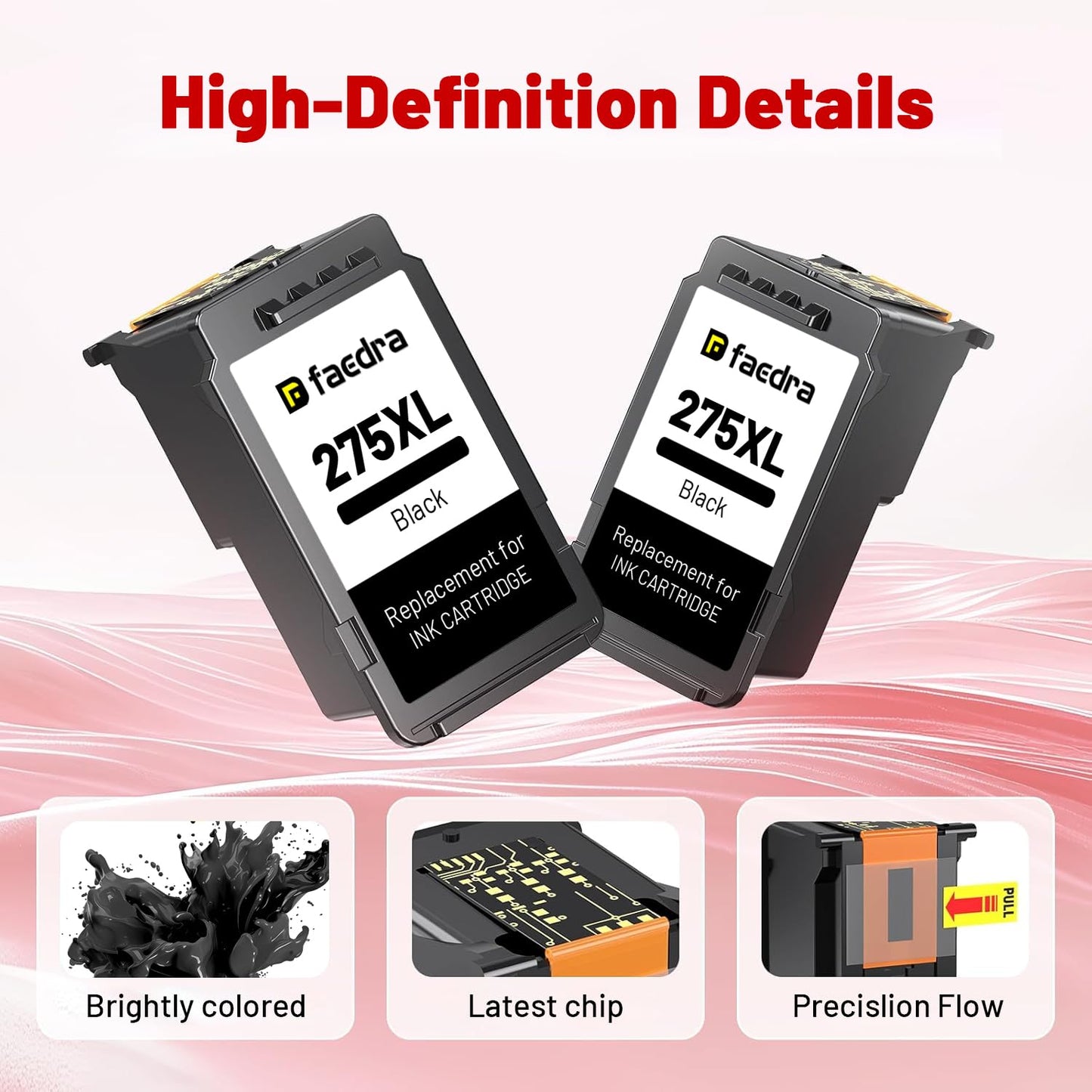 PG-275XL 275XL Black Ink Cartridges High Capacity for Canon PG-275 275 Black Ink Cartridge Compatible for Pixma TS3720 TR4720 TR4700 TR4723 TS3500 TS3520 TS3522 TR4722 Ink (2 Black)