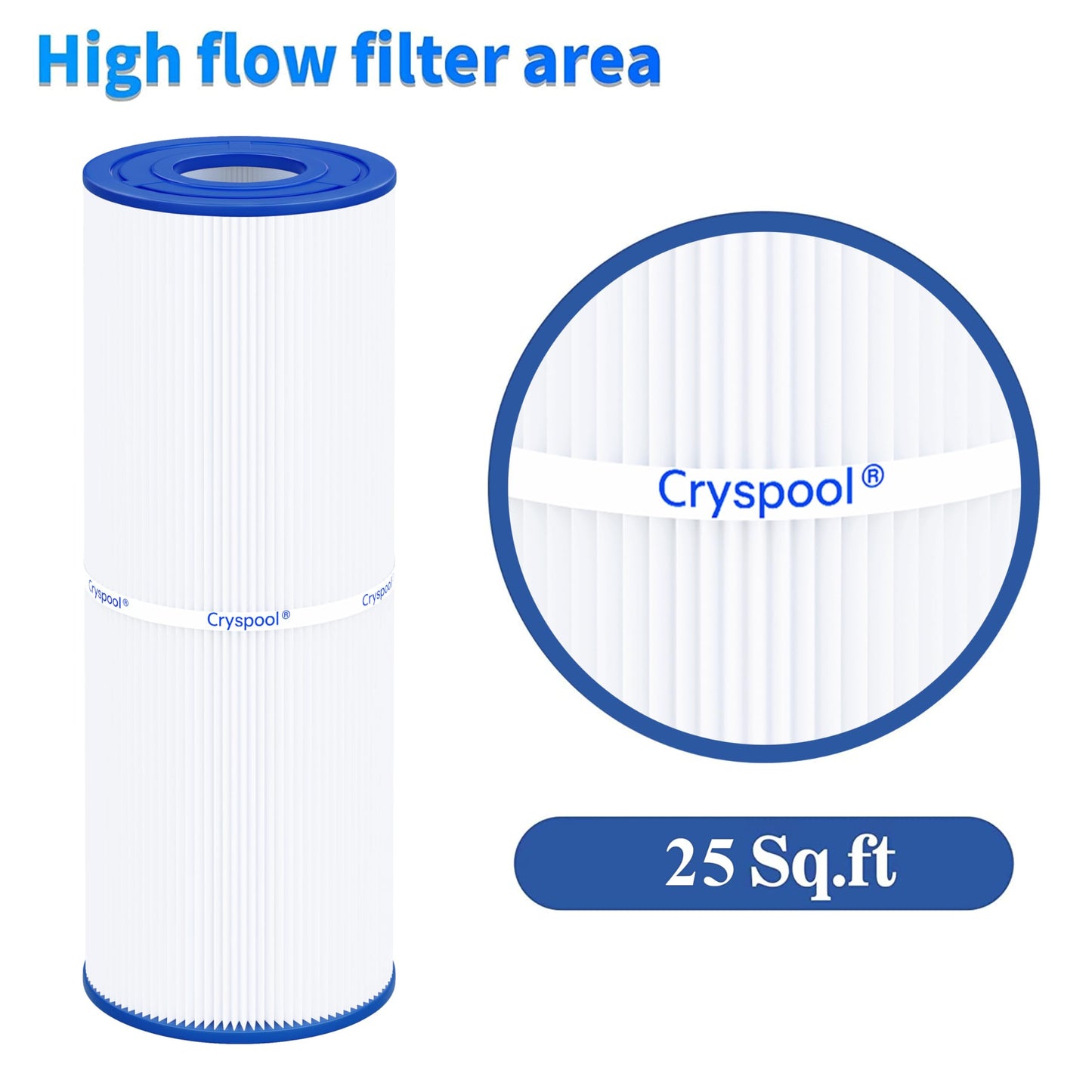 Cryspool 04072 Filter Compatible with C-4326 Hot Tub Filter, FC-2375, 3005845, R172327, R173429, 33521, 25392, 817-2500, 5X13 Spa Filter, 25 Sq. Ft Spa Filter Cartridge, 2 Pack