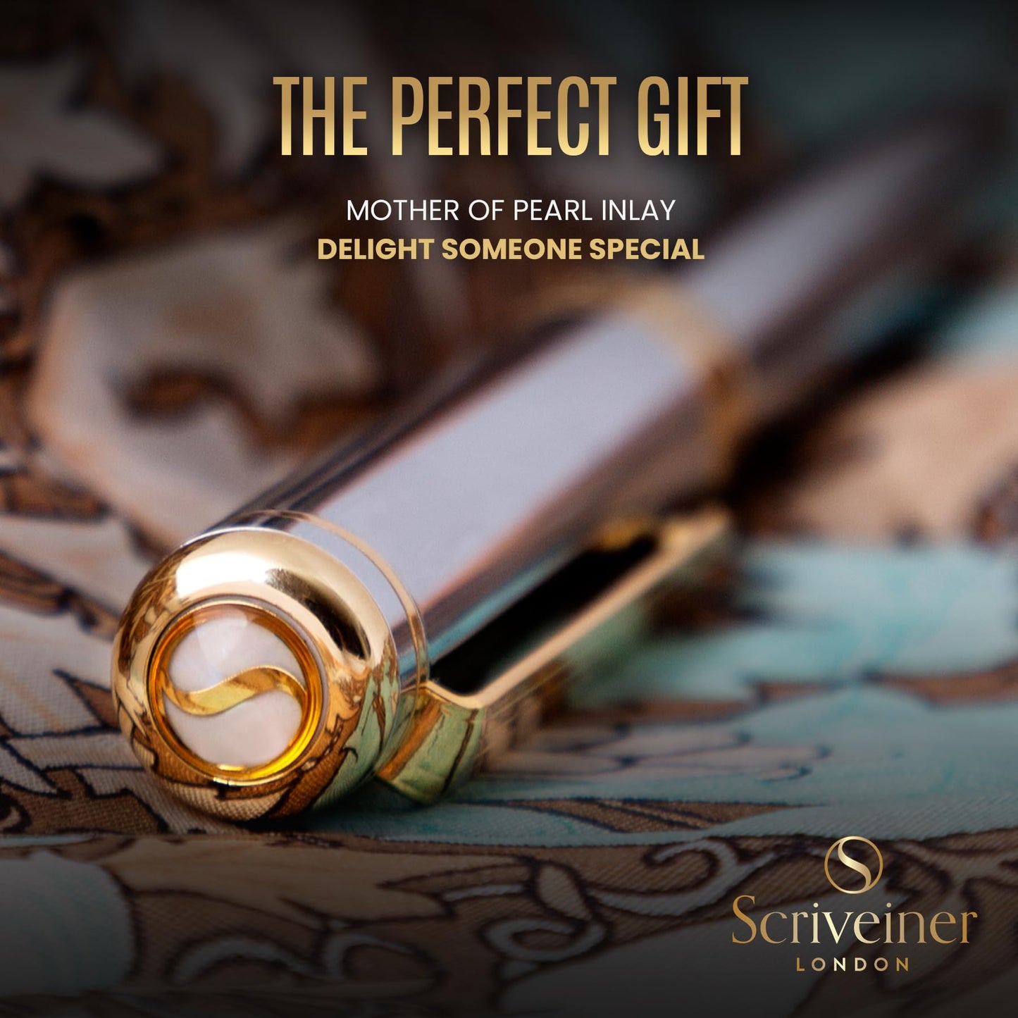 Scriveiner Silver Chrome Fountain Pen – Luxury Pen with Precision German Schmidt Medium Nib, Gold Plated Detailing, Balanced Construction, Effortlessly Smooth Executive Writing Gift Set