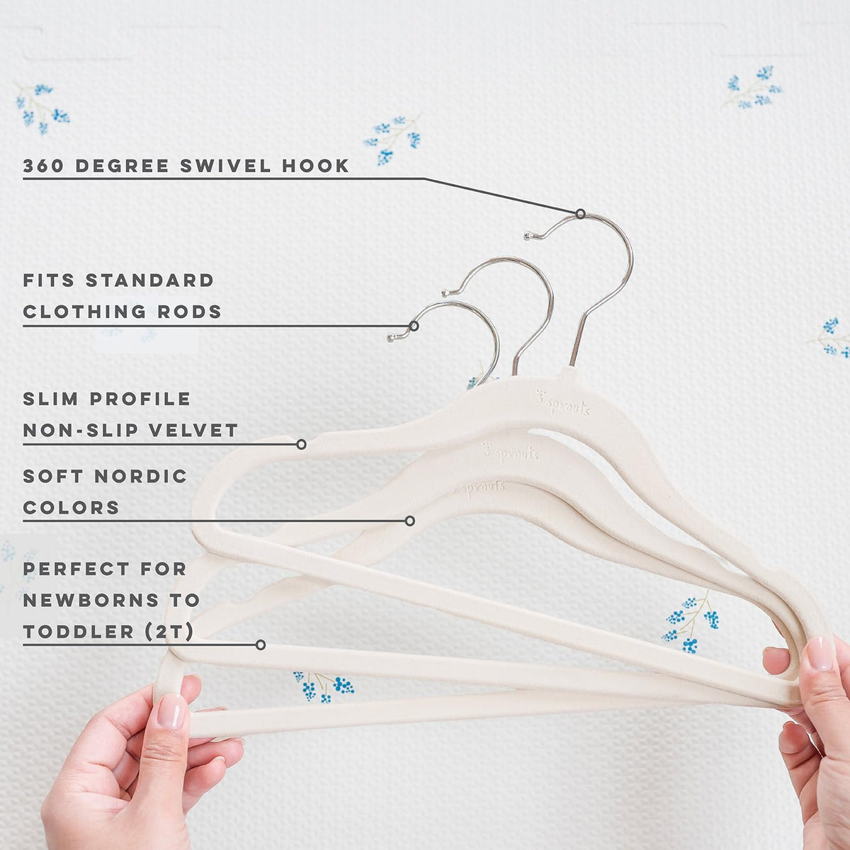 3 Sprouts Velvet Baby Hangers - Non-Slip, Infant & Toddler Velvet Hangers - Slim Kids Hangers & Baby Clothes Hangers, Cintres Pour Bébé, Pack of 50 - Cream