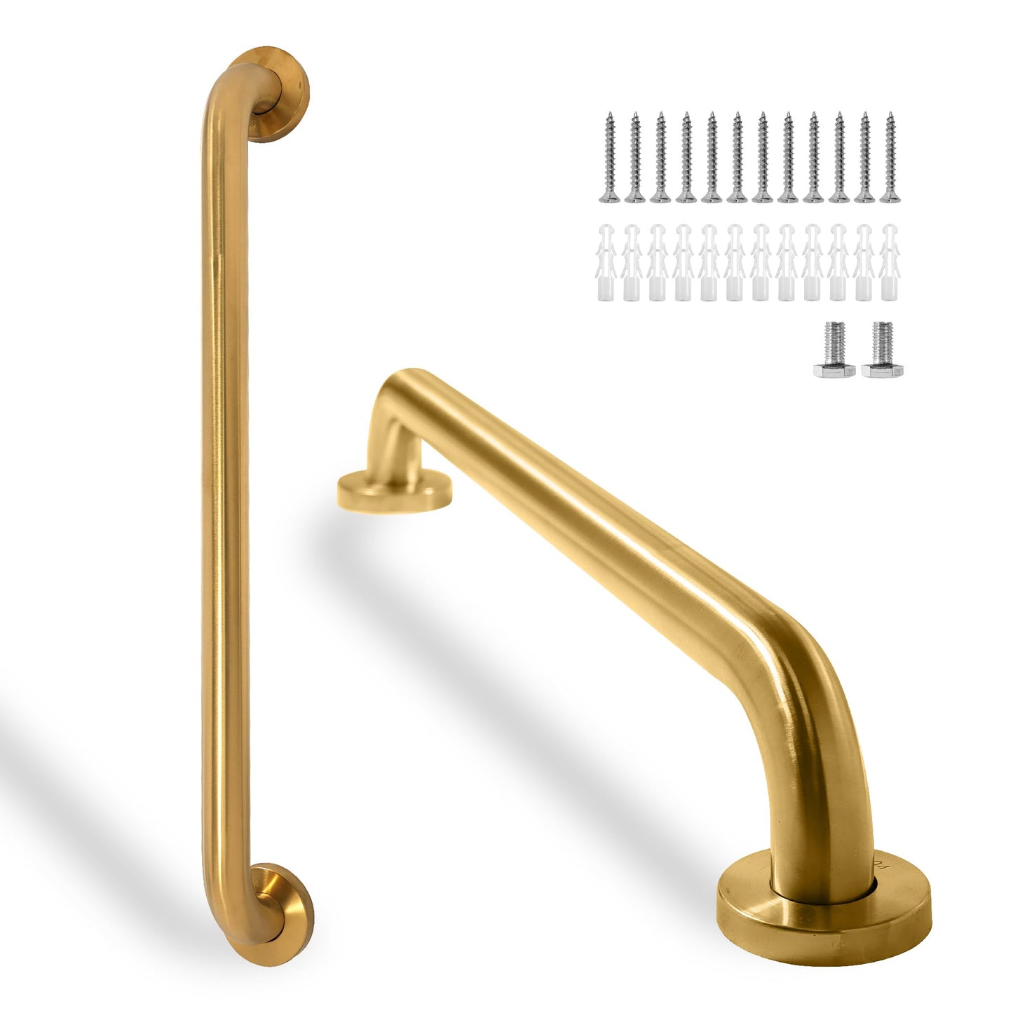 Rackickyer Shower Grab Bar, 2 Pack 24 Inch Gold Bathroom Safety Bar, 1.25" Diameter 304 Stainless Steel Grab Bars for Bathtubs and Showers, Handicap Shower Grab Bar for Seniors Elderly