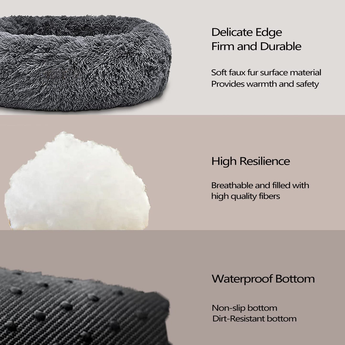 Dog Bed, Calming Donut Washable Pet Bed for Medium Dogs up to 40lbs, Anti Anxiety Long Plush Faux Fur Round Dog Bed with Non-Slip Bottom