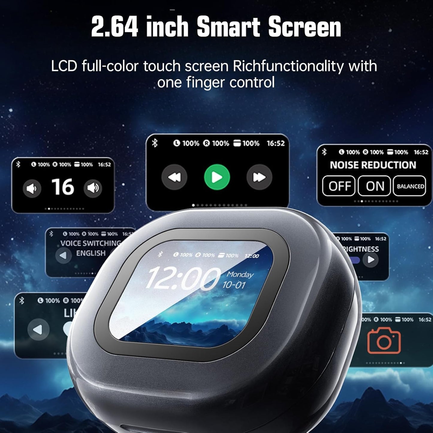 AI Language Translation Earbuds, LCD Touch Screen OWS Real-Time Translator for 144 Languages & Accents Headphones Translator Ideal for Travel Business Learning Translation Device Earphone