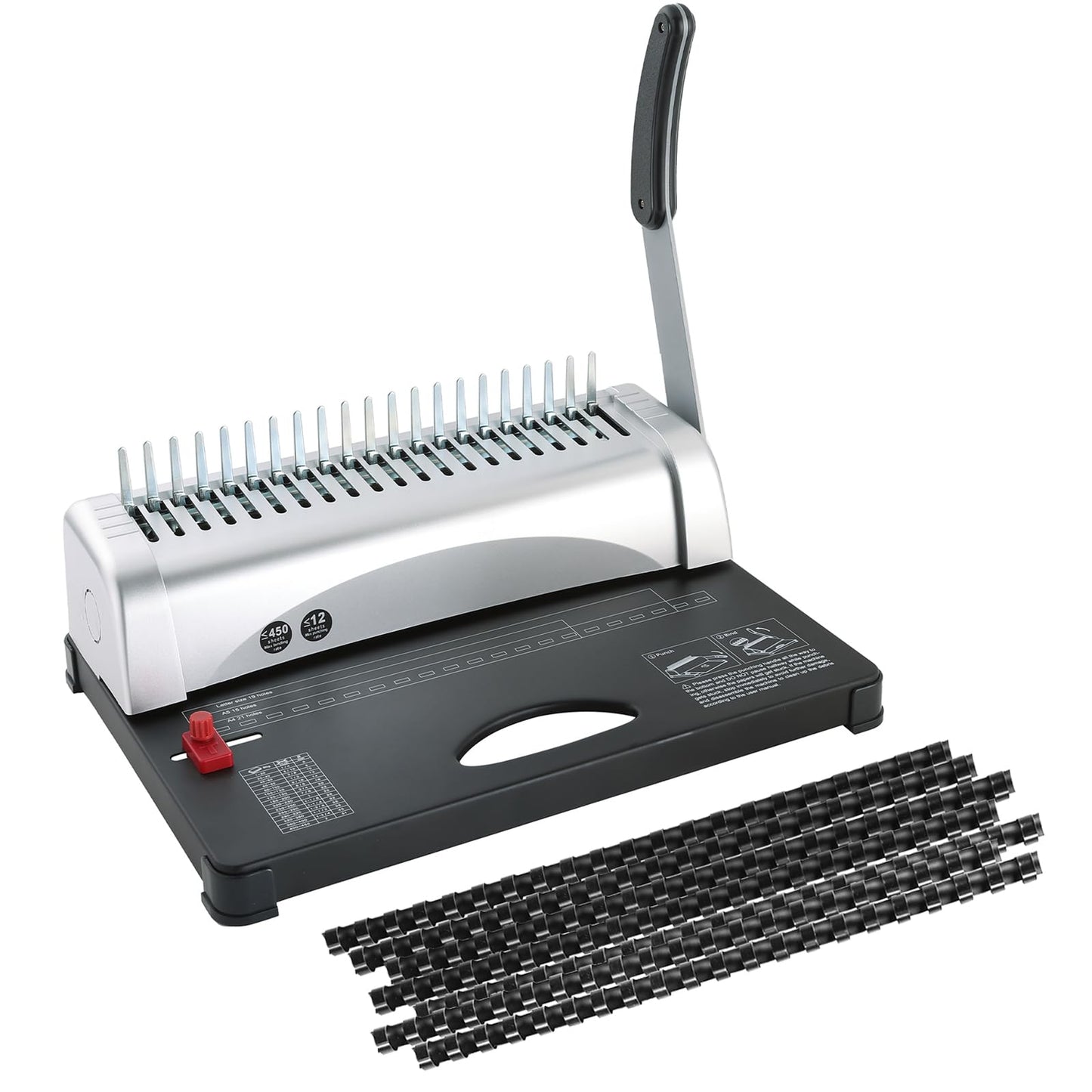 FLK Tech Binding Machine Comb Binding Machine with 100PCS 3/8'' Comb Bindings Spines, Comb Binder Machine for Letter Size, A4, A5 Paper