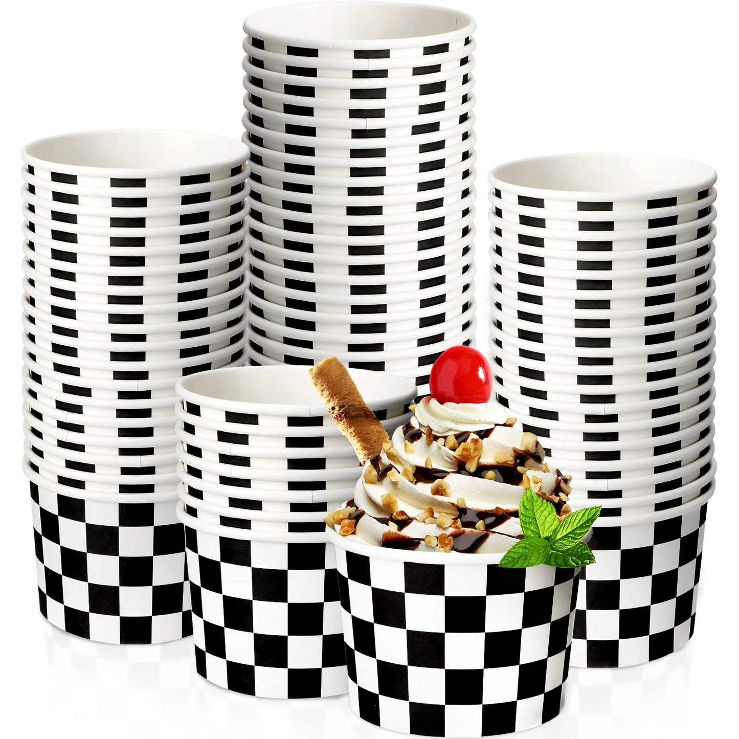 Zopeal 50 Count Ice Cream Cups Disposable 9 oz Ice Cream Bowls Paper Race Car Birthday Party Supplies Pudding Snack Cups Sundae Picnic Dessert Yogurt Bowls