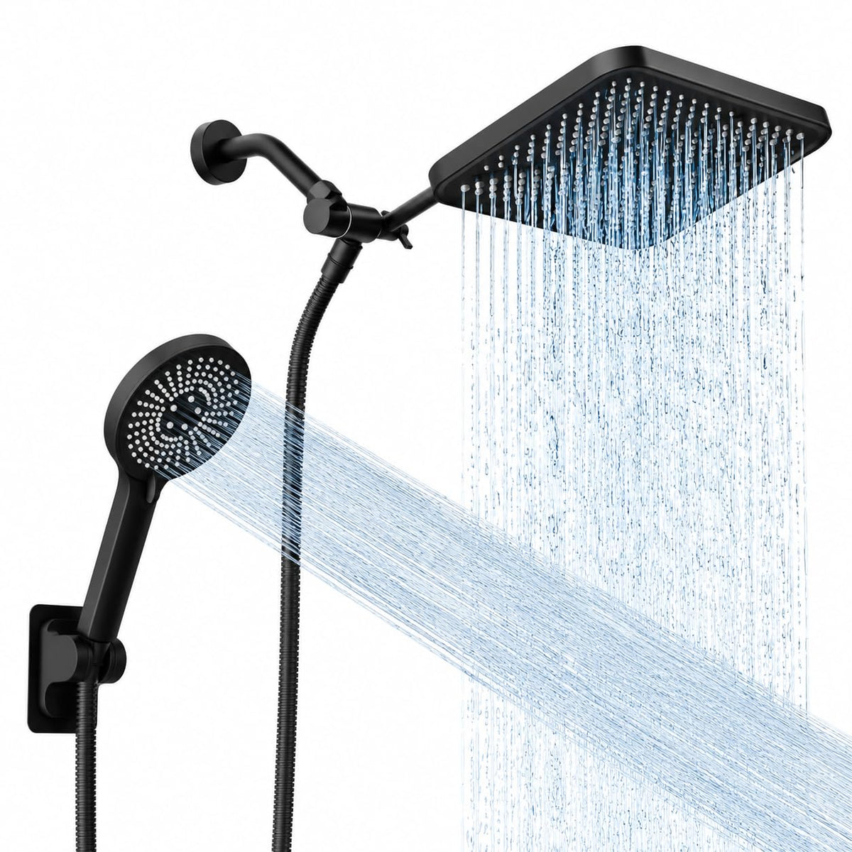 RFOUO 11 Inch Rain Shower Head with Handheld, High Pressure Dual Shower Head Combo with Adjustable Arm, 3-Mode Detachable Handheld Spray with 59 Inch Hose Matte Black