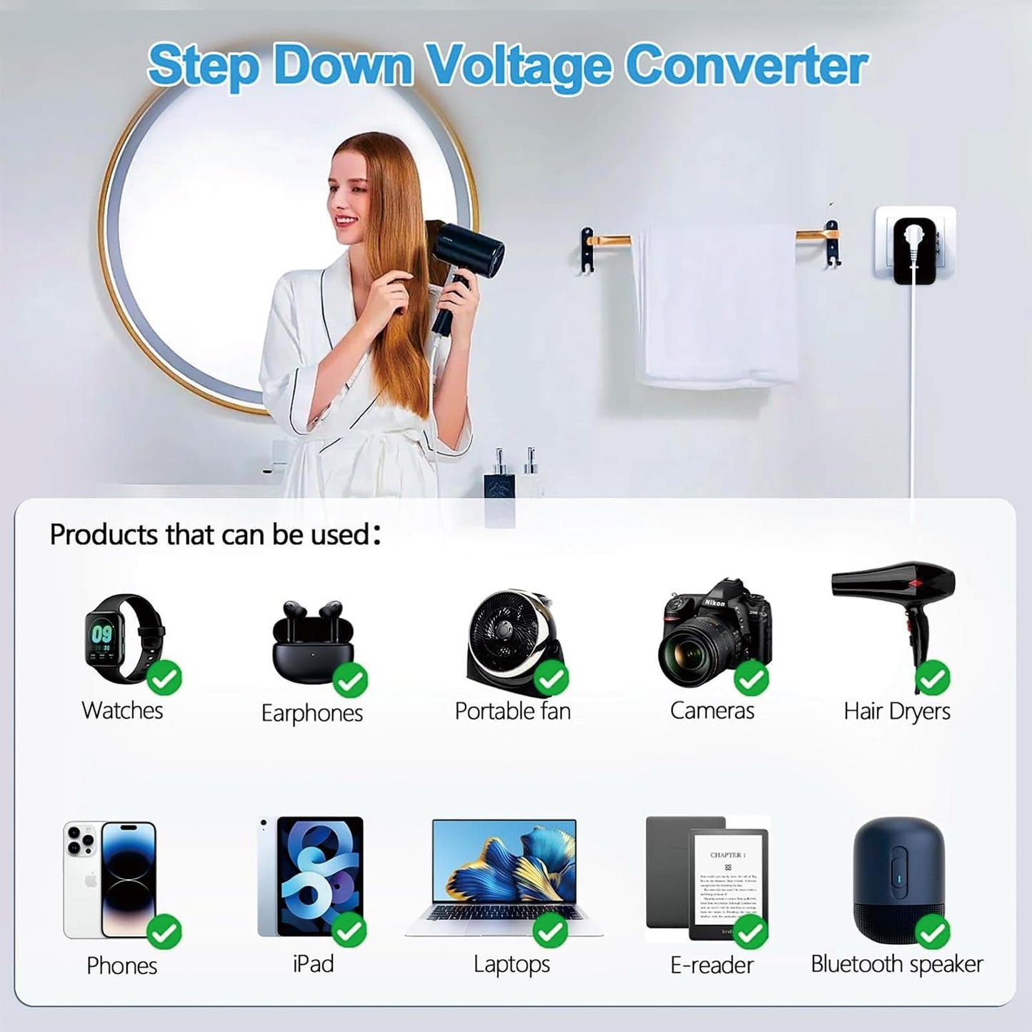 220V to 110V Converter Voltage Converter US to Europe Voltage Converter for Hair Dryer with 2 USB A and 2 USB C, European Travel Adapter Power Converter Adapter Combo from US to Italy UK AU