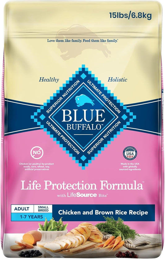 Blue Buffalo Life Protection Formula Small Breed Dog Food – Natural Dry Dog Food for Adult Dogs – Chicken and Brown Rice 6.8kg Bag - 15lb, kibble