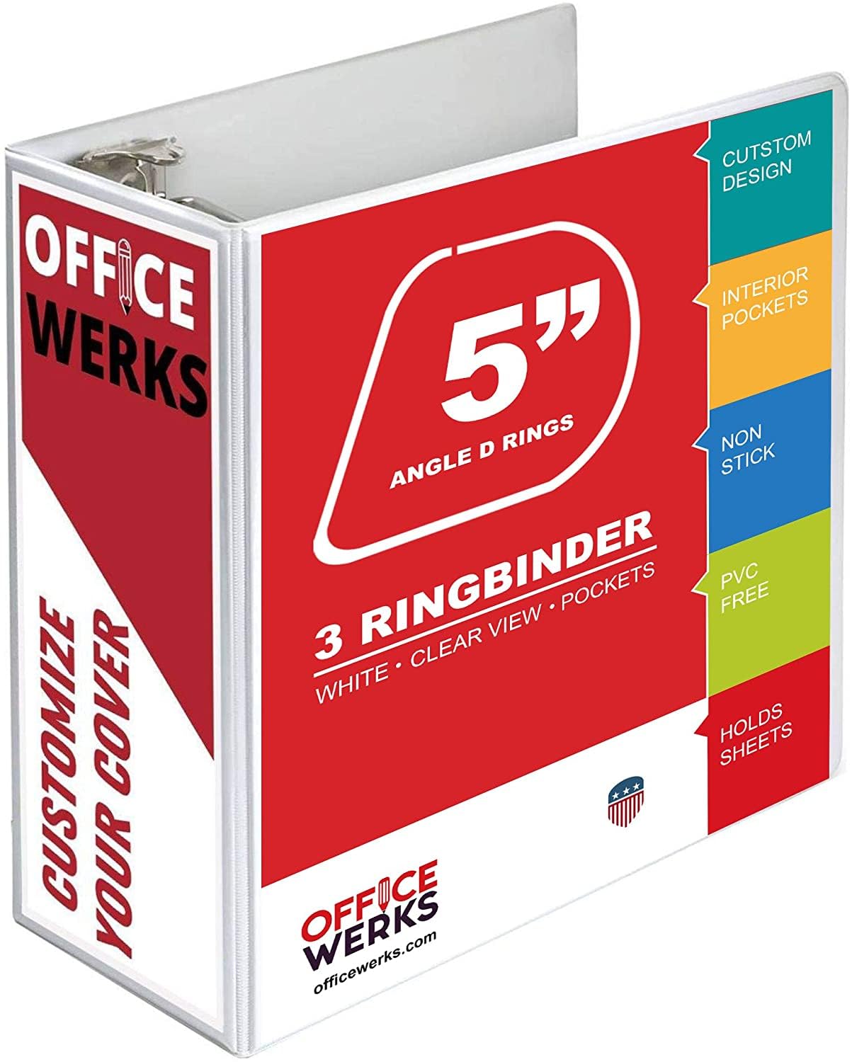 3 Ring Binder, Professional D Ring Binder 5 Inch, Presentation Folder for Standard Pages 8.5 x 11 with Pockets, Crystal Clear View White Binder (2 Pack)