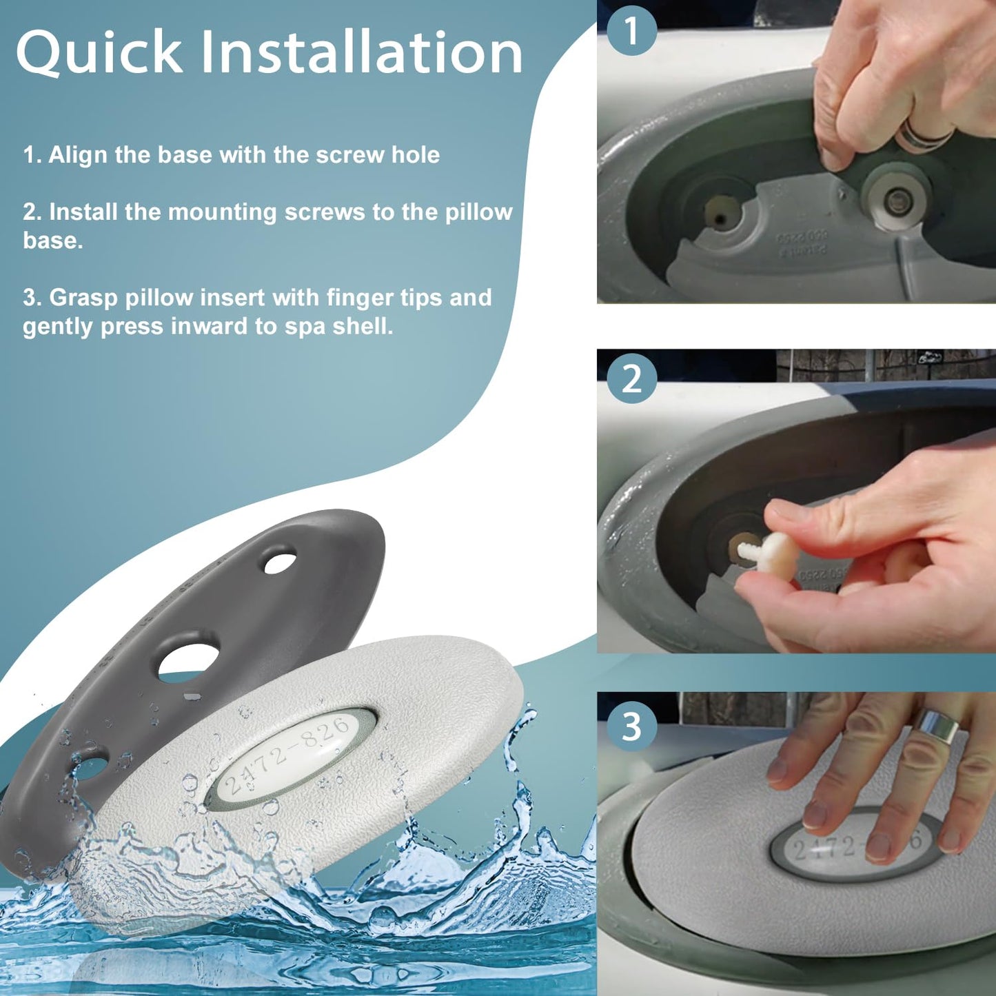 4-Pack 2472-826 Oval Pillow Insert + Back Mount for Jacuzzi J-300 Series Hot Tub(2007-2013), Hot Tub J300 Pillow