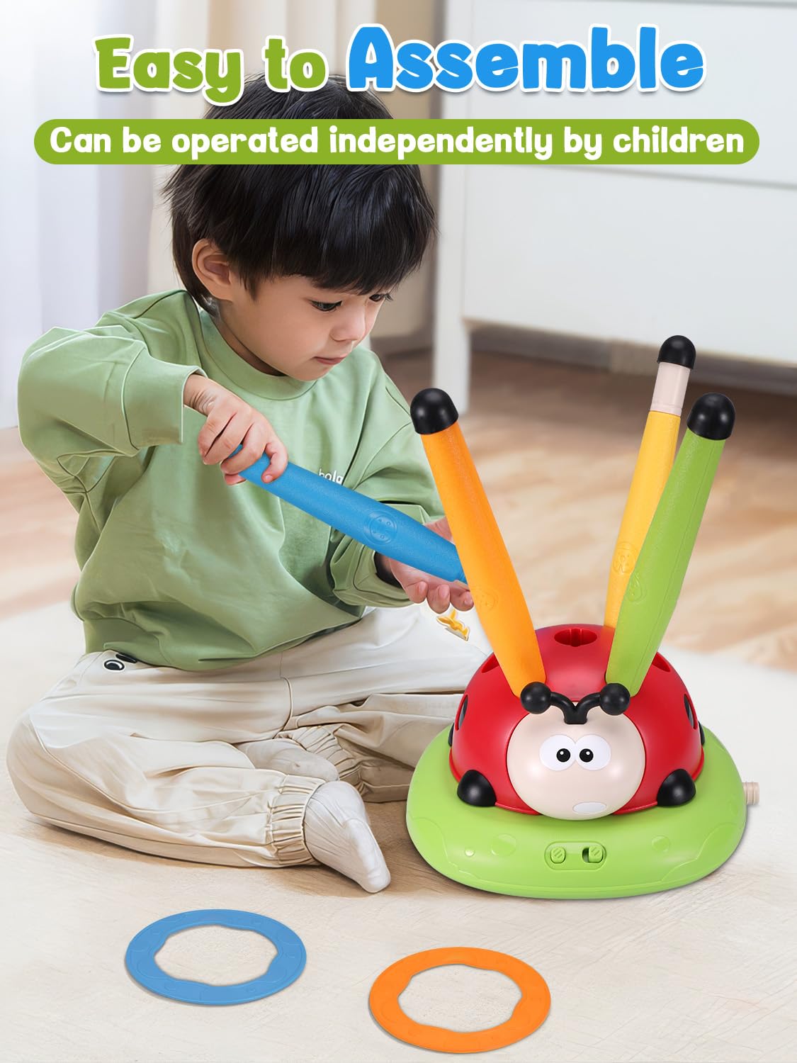 3 in 1 Children's Sports Set, Musical Jump, Toss Ring Game Toys, Stomping Launch Rocket Launcher for Kids, Sports Outdoors Toy for Ages 5-7 with Remote Control Outside Toys for Kids Ages 3 4 5 6 7 8 9