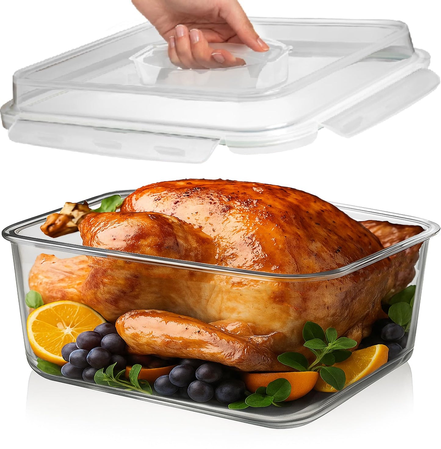 Razab 6500 ML / 220 oz / 28 Cup Large Glass Container Food Storage with Lids - Leakproof, Bpa-Free Large Meal Prep Container Ideal for Roasting Turkey, Store Leftover - Microwave & Oven Safe