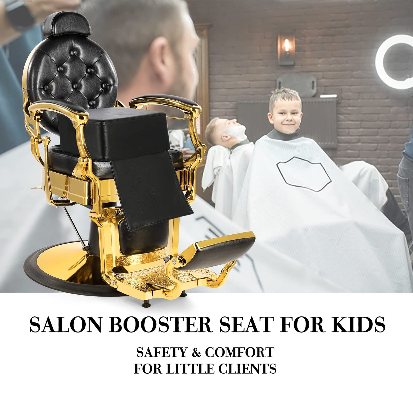 Artist Hand Children Leather Cushion Oversize Barber Salon Booster Seat,Spa Equipment Black