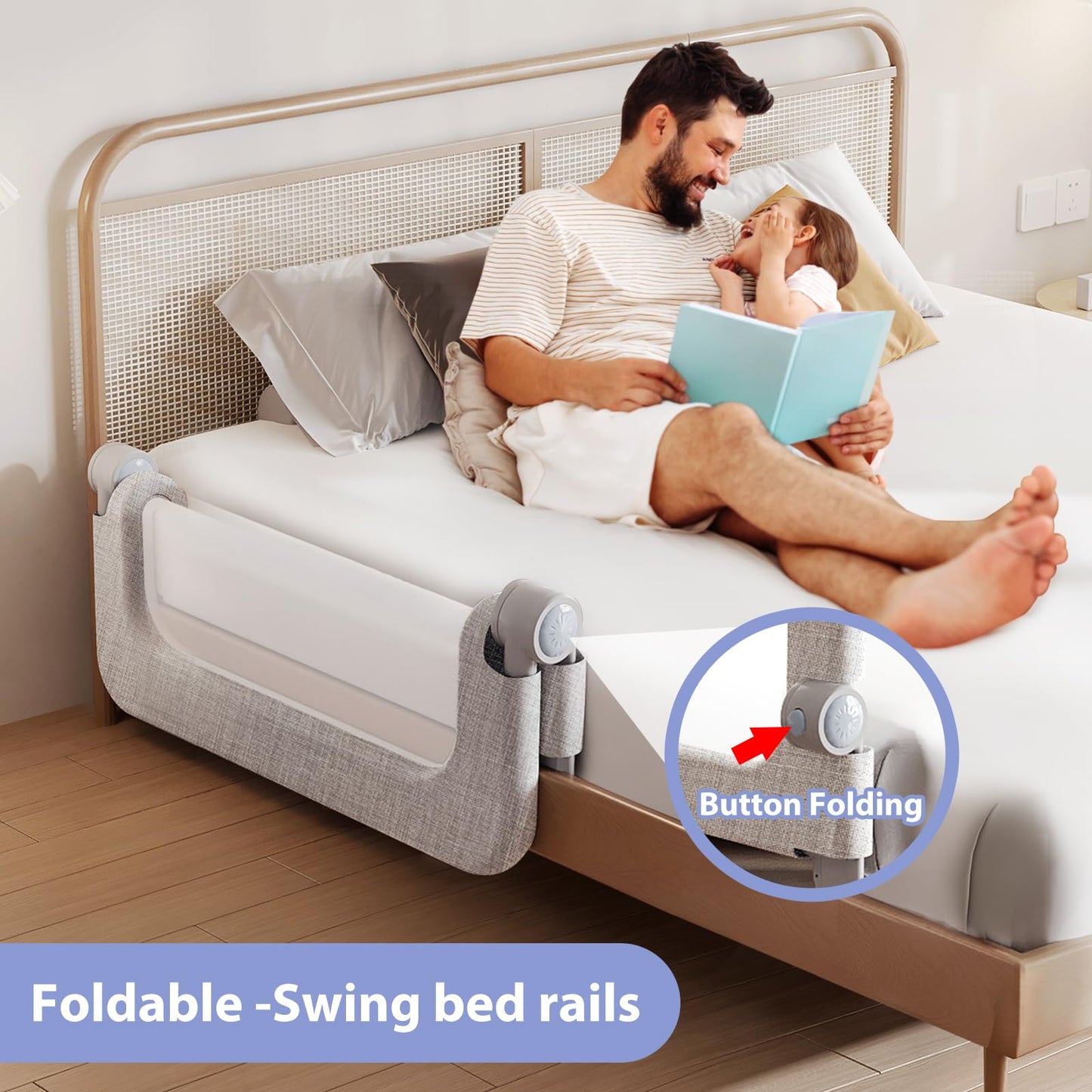 Baby Bed Rails Guard for Toddlers - Toddler Bed Rail for Queen Full King Twin Crib Bunk Size Bed Adjustable Heights & Foldable Bedrail Extra Tall Child Safety Side Railing Guards for Kids (48inch)