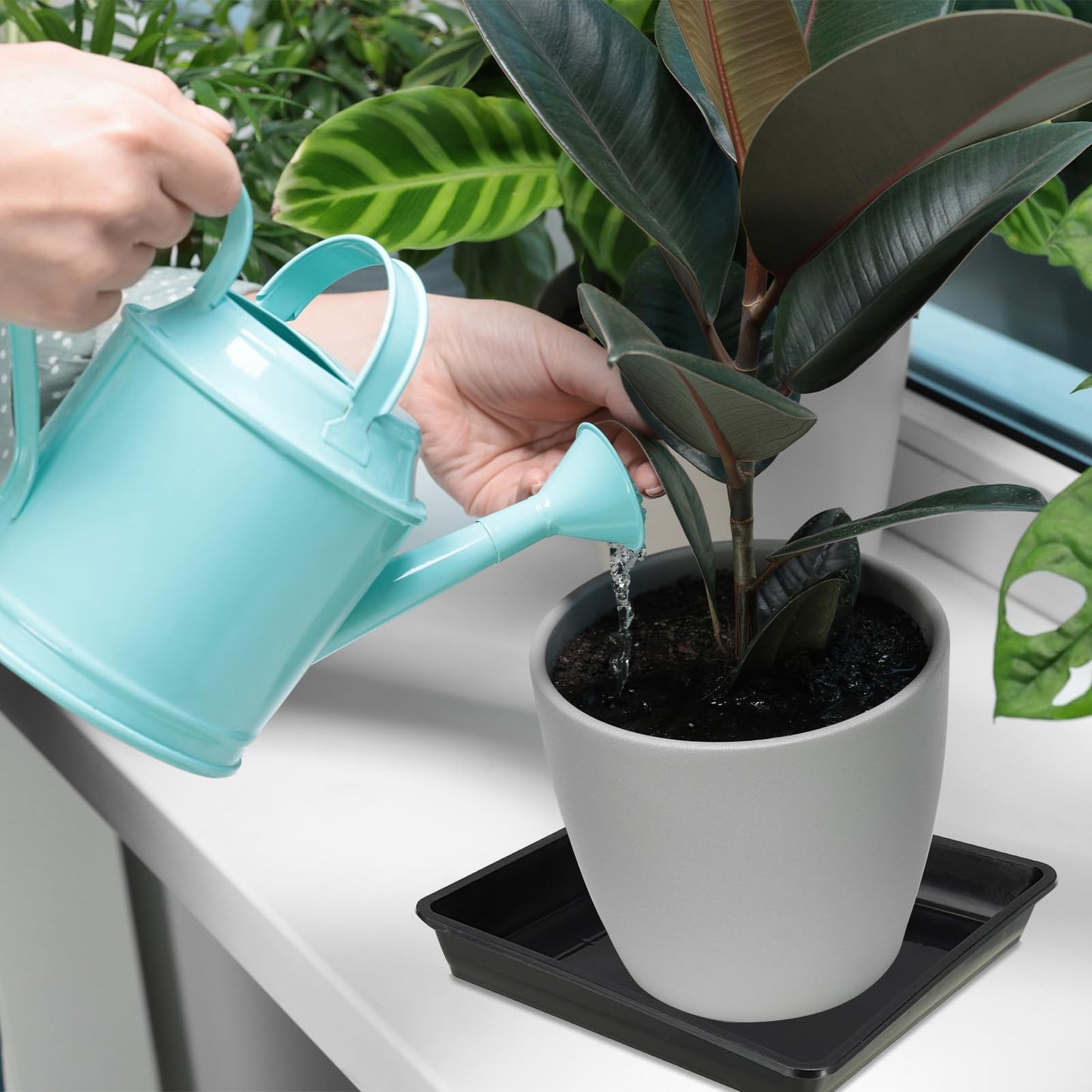 PATIKIL Plant Saucers 9 Inch, 10 Pack Square Plastic Flower Pot Thicker Plants Drip Trays for Indoor Outdoor Garden Potted, Black