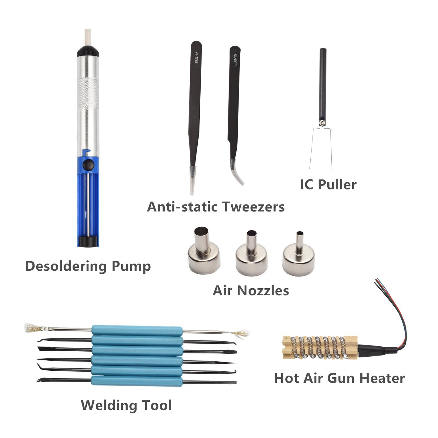 TXINLEI 858D 110V Solder Station, Digital Display SMD Hot Air Rework Station Solder Iron Kit Heat Gun, Tweezers, Desoldering Pump