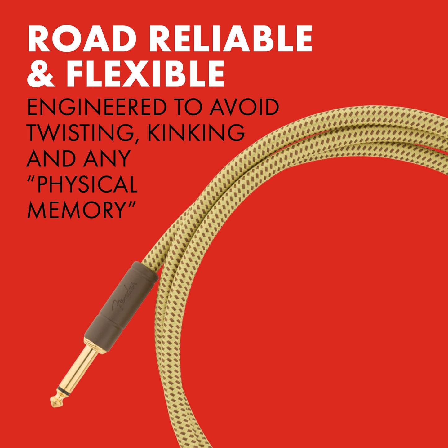 Fender Deluxe Series Instrument Cable, Guitar Cable, Guitar Accessories, Straight/Angle, Tweed, 15ft