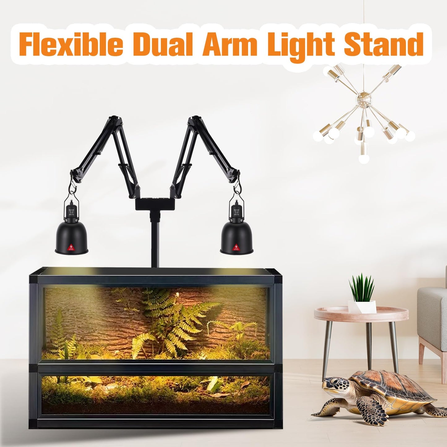DXOPHIEX - Double reptile lamp holder with two brackets, adjustable height hanging heat lamp holder up to 74 inches, reptile heat lamp holder,