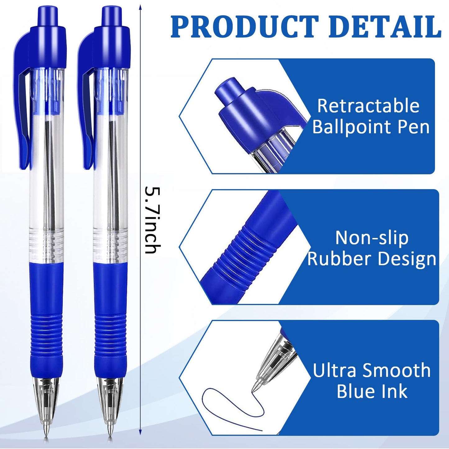 200 Pcs Pens Bulk, Retractable Ballpoint Pens, 1.0mm Blue Ink Pens Smooth Writing Pen for School Office Home Writing Journaling