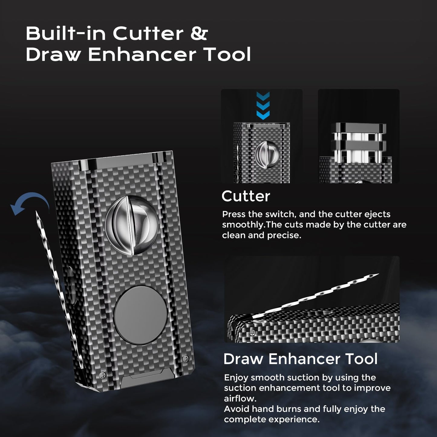 5-in-one Cigar Lighter with V-Cut Cigar Cutter, Cigar Punch, Cigar Draw Enhancer, Cigar Holder, Refillable Butane Triple Windproof Flames Torch Lighter, Cigar Accessories Tool, Cigar Gifts for Men