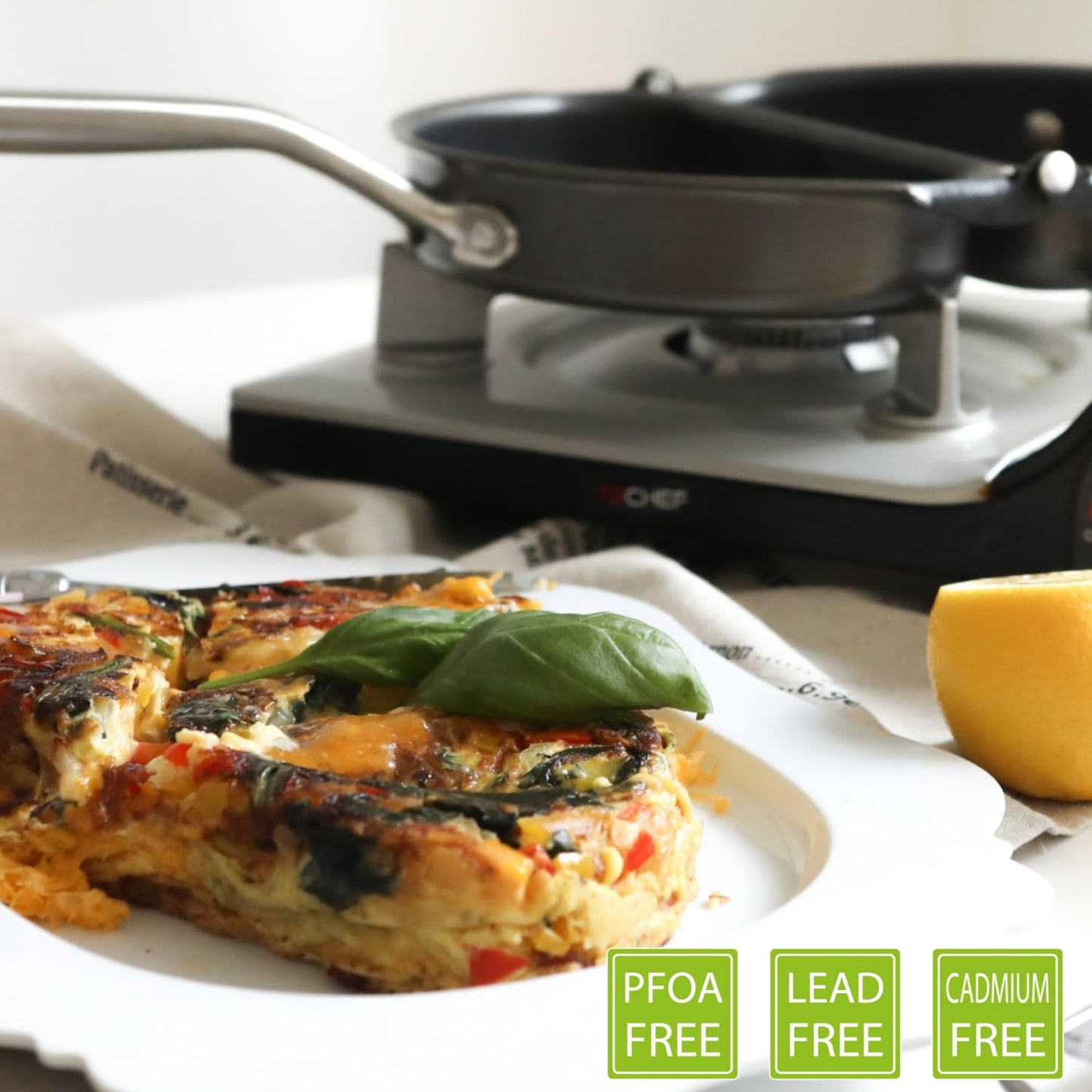 TECHEF FTBK Frittata and Omelette Pan, New Teflon Select Non-Stick Coating (PFOA Free), Oven & Dishwasher Safe, Made in Korea, 10", Black