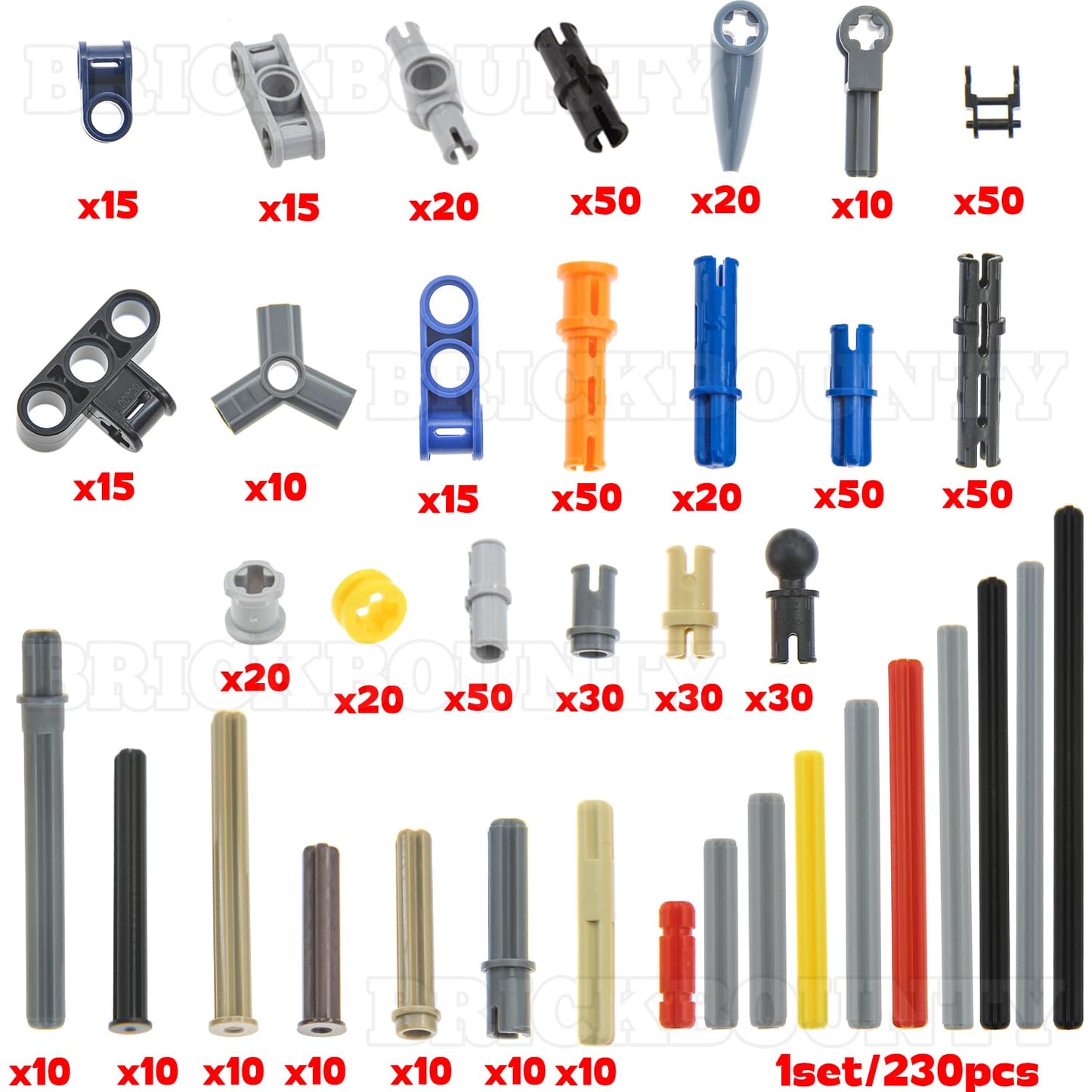 BrickBounty 870 Pcs Technical-Part Compatible with Technic Building Block Set, Axles and PINs, MOC Replacement Kit for Technical Building Blocks