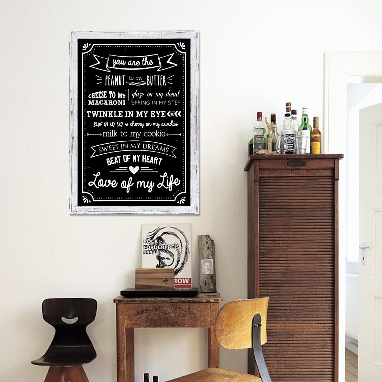 QUEENLINK Chalkboard for Wall, White Framed Chalk Board, 24" x 18" Wall-Mounted Decorative Black Board, Retro Rustic Chalk Writing Board for Restaurant Menu, Kitchen and Dorm Room