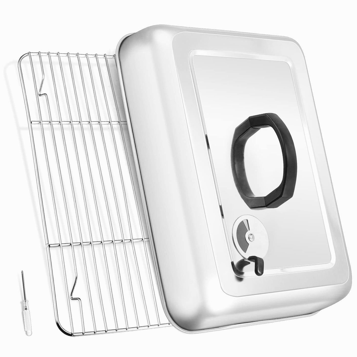 Leonyo 13" Rectangular Basting Cover with 11"x 9" Cooling Rack, Cheese Melting Dome & Wire Rack for Baking, Griddle Accessories with Steam Dome Lids for Oven, BBQ Flat Top Grill Cooking