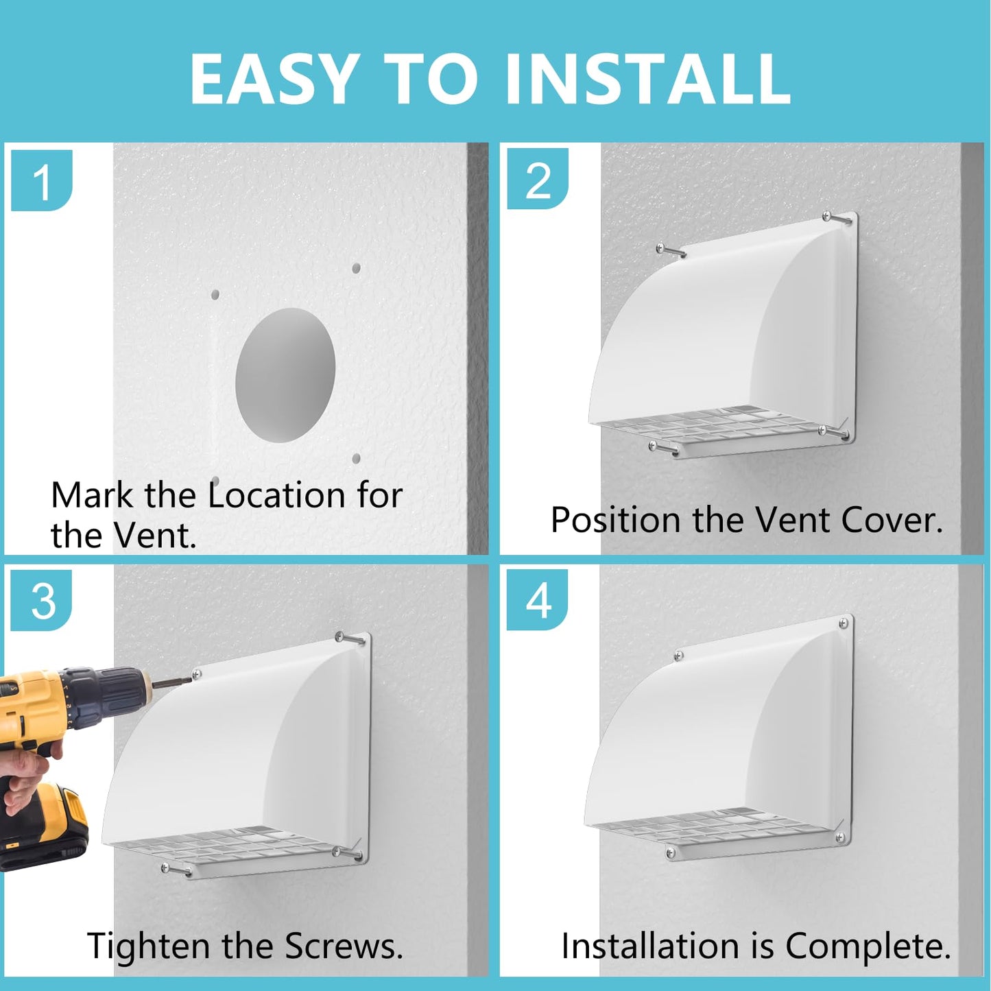4 Inch Dryer Vent Cover Outside, HG Power Metal Wall Vent Cover with Removable Screen & Cushioned Non-Return Flap, Air Vent for House, Range Hood, AC, Opening Diameter: 3.81" White