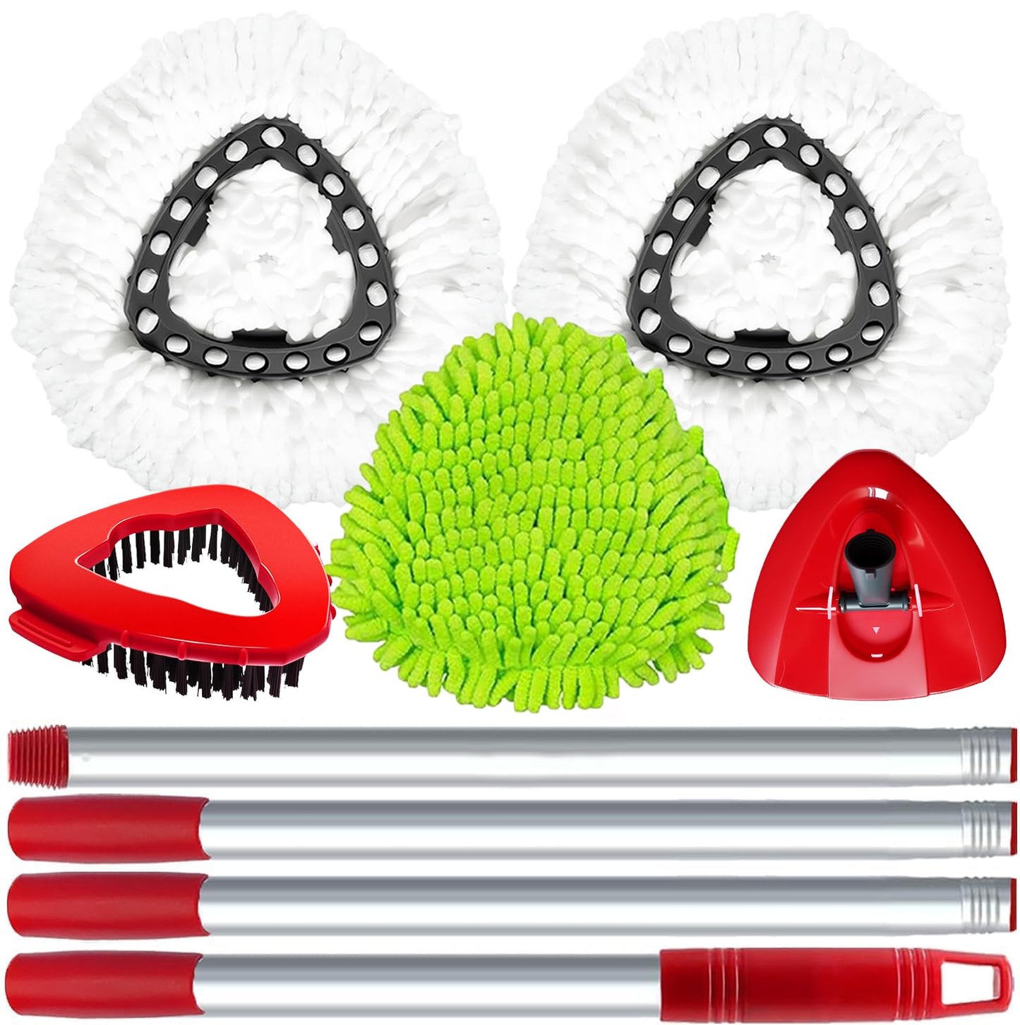 Spin Mop Set Compatible with Vileda EasyWring 1-Tank System,3 Pcs Mop Refills Machine Washable Mops Heads,1 Scrub Brush,1 Base,1 Set Handle Effective on All Floor Types