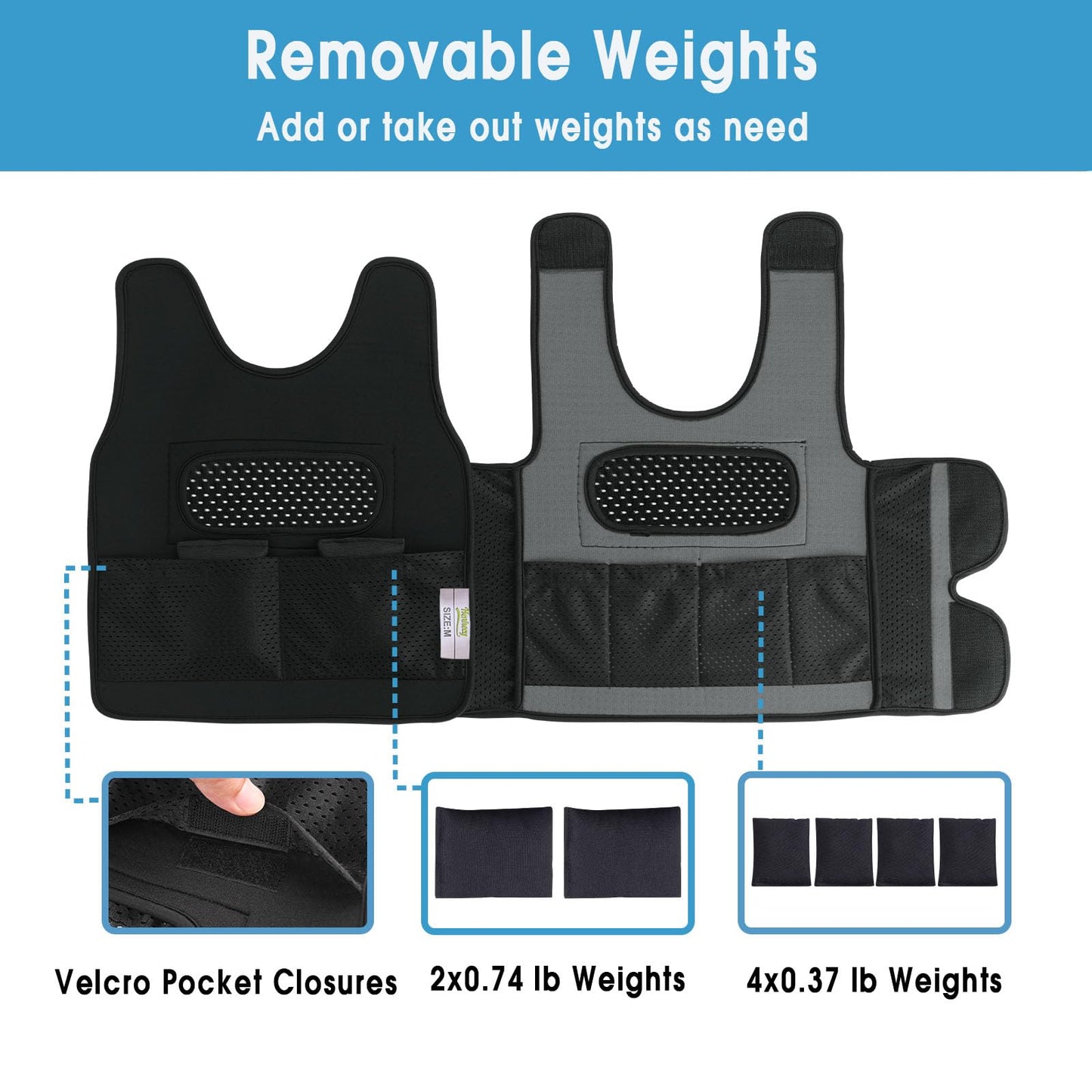 Weighted Compression Vest for Kids With Sensory Issues, Autism, ADHD - Adjustable With 6 Removable Weights (Large, Ages 10+)