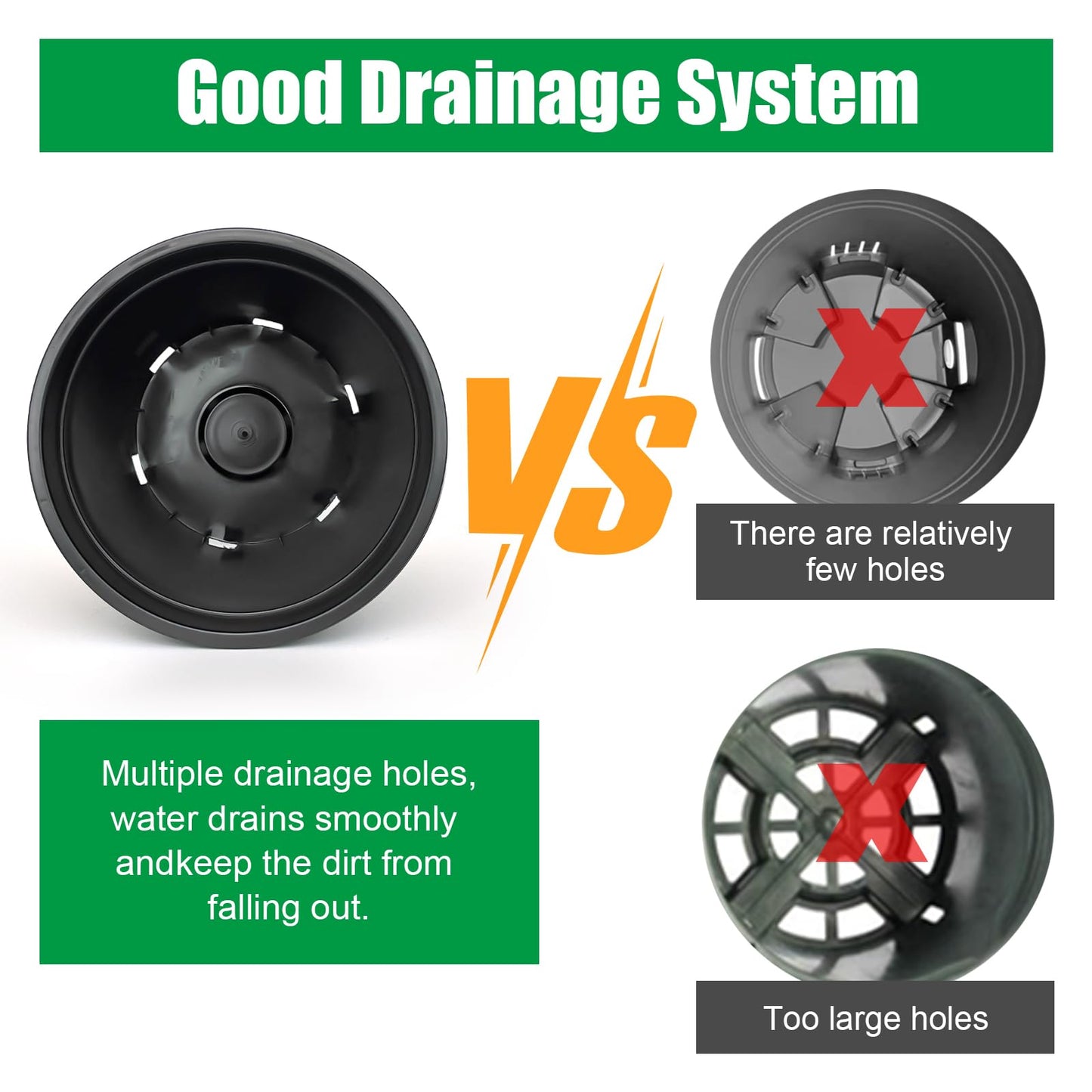 1.5 Gallon Plastic Nursery Pots, 7.5 Inch Round Plant Pots with Drainage Holes, 15 Pack Flower Pots for Outdoor Indoor Plants, Flowers, Black