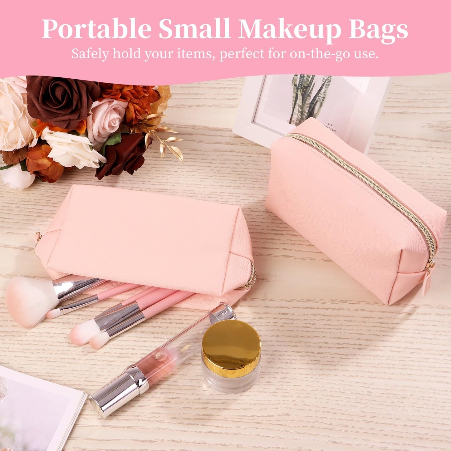 8 Pcs Small Makeup Bags, PU Leather Preppy Bags for Women, Waterproof Cosmetic Pouches, Portable Toiletry Bags for Travel, Daily Storage Beauty Organizers, PINK, Portable Cosmetic Organizer