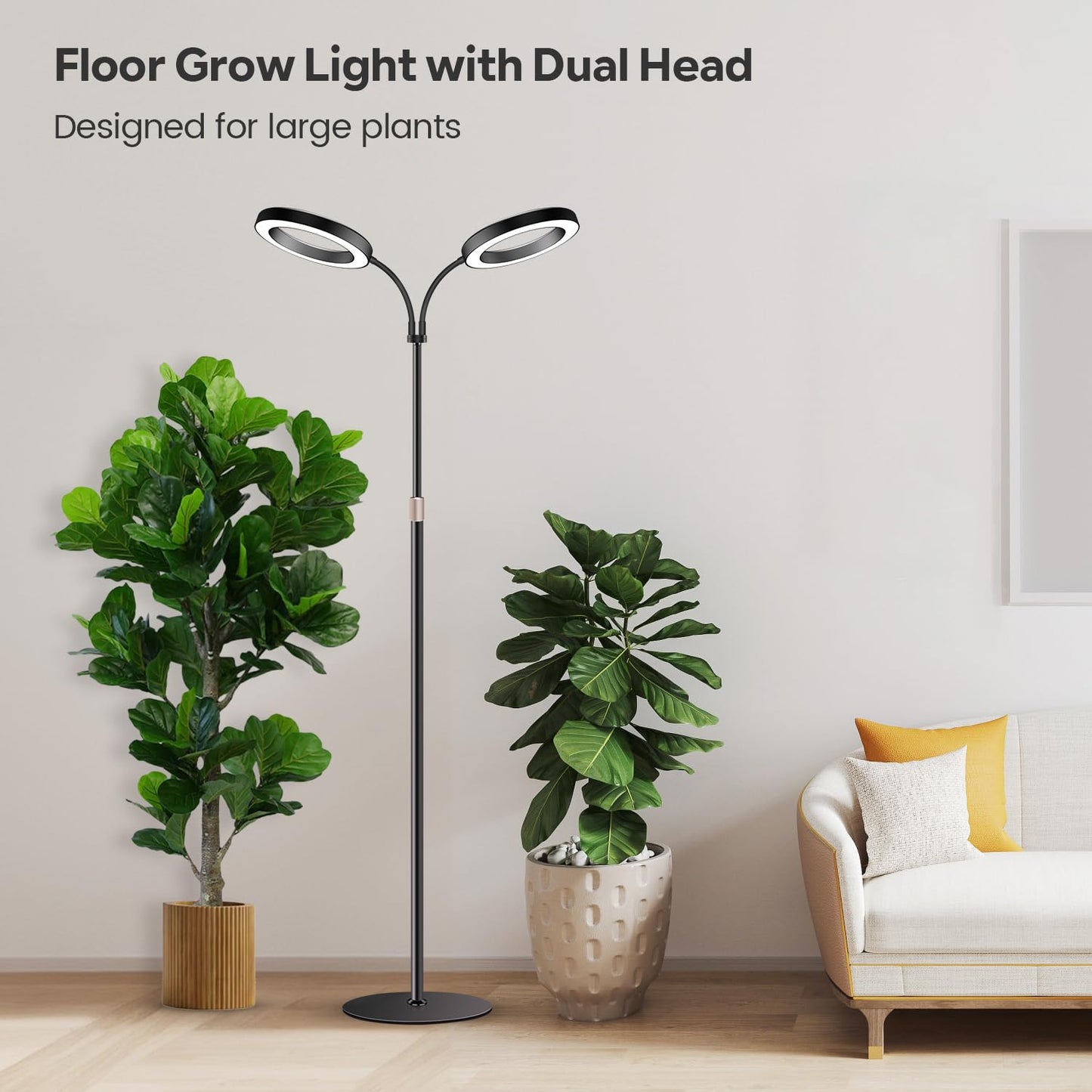 Garpsen Halo Grow Lights, Dual-Head Full Spectrum LED Plant Lights for Indoor Growing with Stand, 3 Color Modes Grow Lamp with Timer 6/12/16H, 5 Dimmable Levels, 164 LEDs and 67''Height Adjustable
