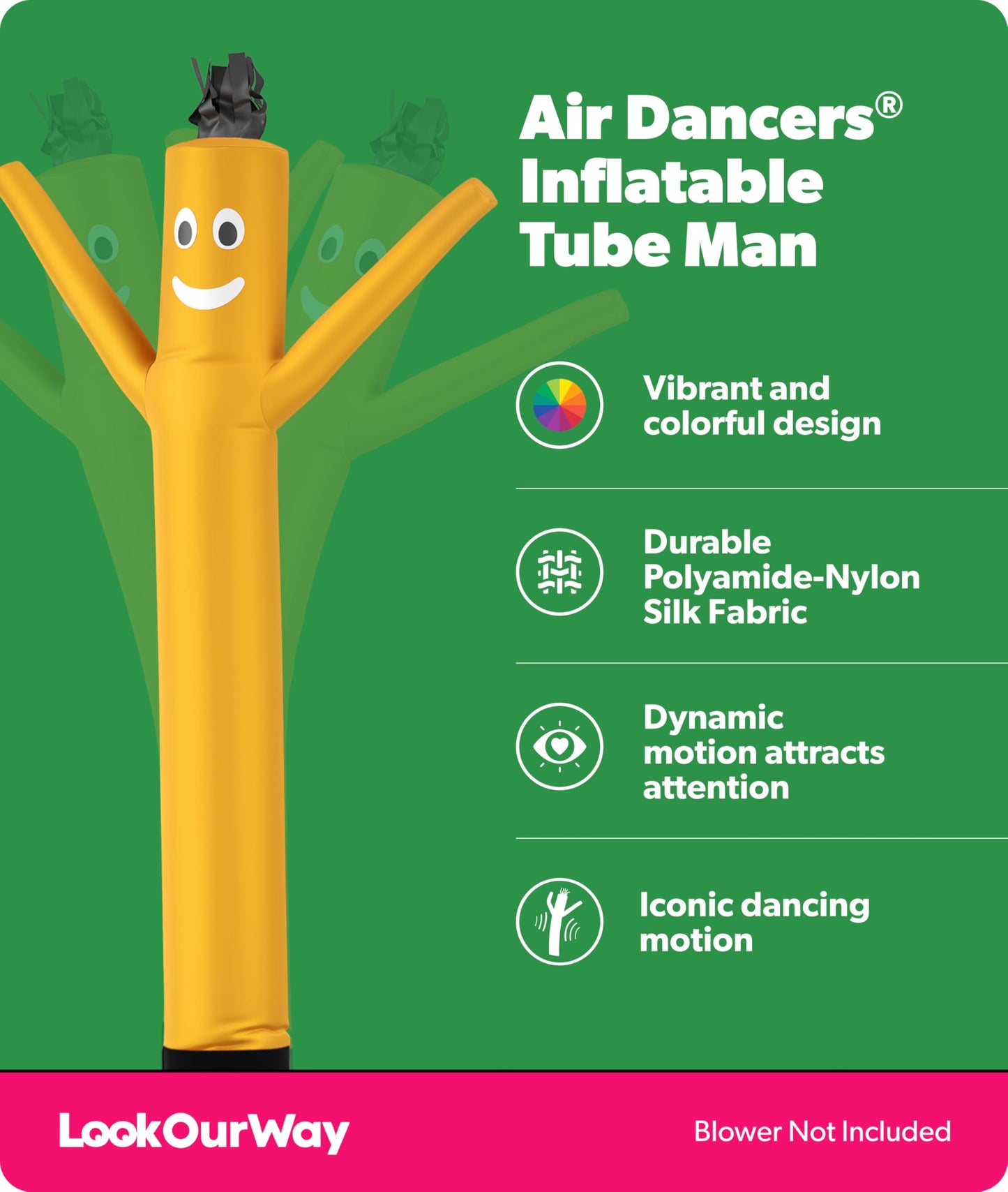 LookOurWay Air Dancers Wacky Waving Inflatable Tube Man Attachment - 7 Feet Tall Advertising Air Dancer Waving Man Inflatable Tube Guy - Blower Not Included - Yellow