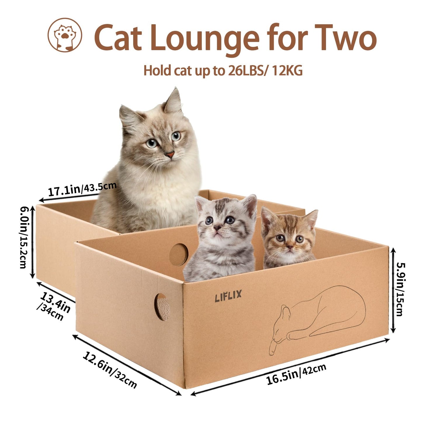 LIFLIX Cardboard Cat Scratcher with 2 Boxes, 6PCS Reversible Scratch Pads in Large Scratching Box, 43L * 34W * 15H cm