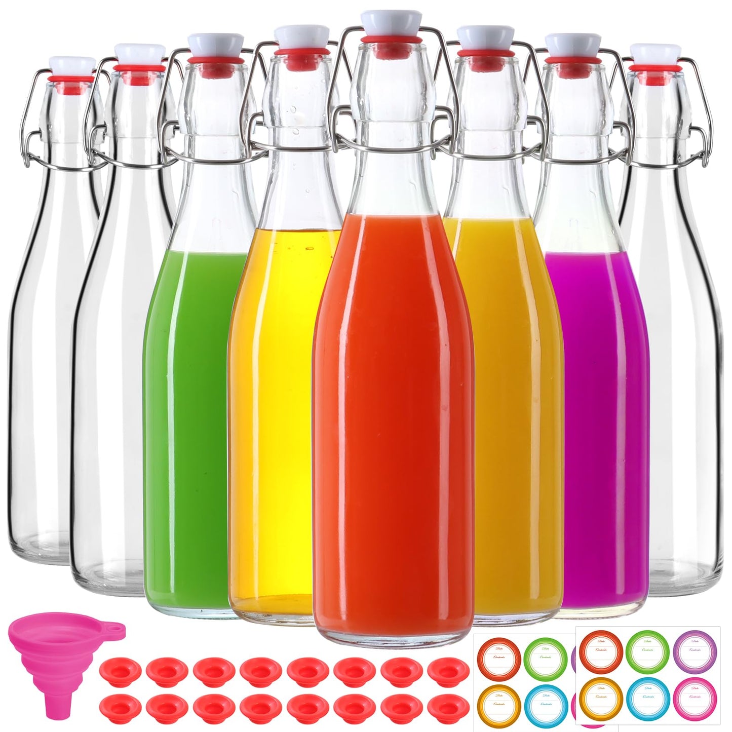 STARSIDE 8 Pack 16 oz Swing Top Glass Bottles, Flip Top Beer Brewing Bottles with Stopper for Home Brewing, Vanilla Extract, Kombucha, Wine